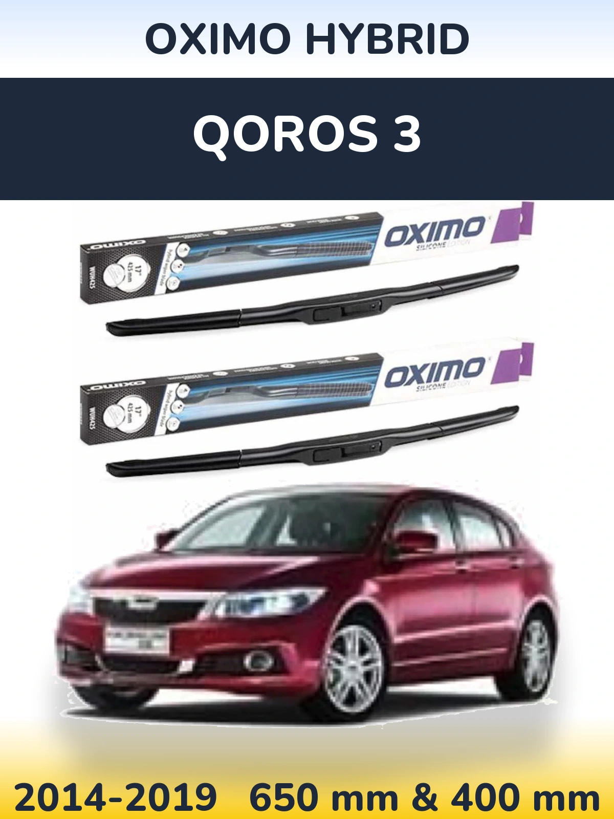 Front wiper blade set Oximo Hybrid 650 & 400 mm for Qoros 3 2014-2019