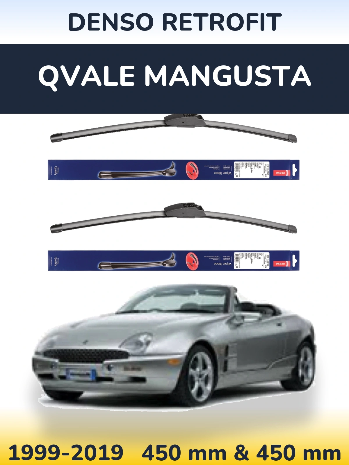 Комплект передніх щіток Denso Retrofit 450 & 450 мм для Qvale Mangusta 1999-2019