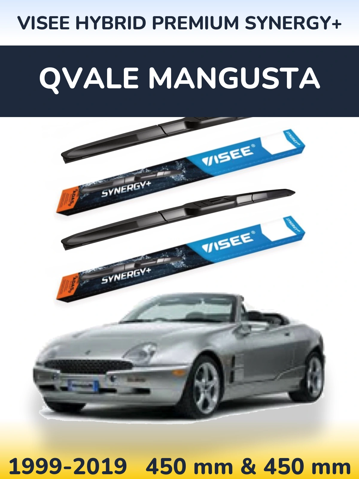 Комплект передніх щіток VISEE HYBRID PREMIUM SYNERGY+ 450 & 450 мм для Qvale Mangusta 1999-2019