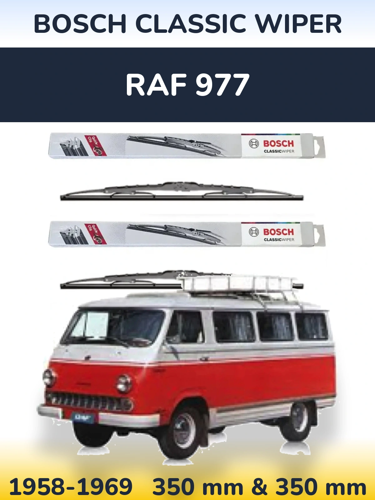 Front wiper blade set BOSCH Classic Wiper 340 & 340 mm for RAF 977 1958-1969