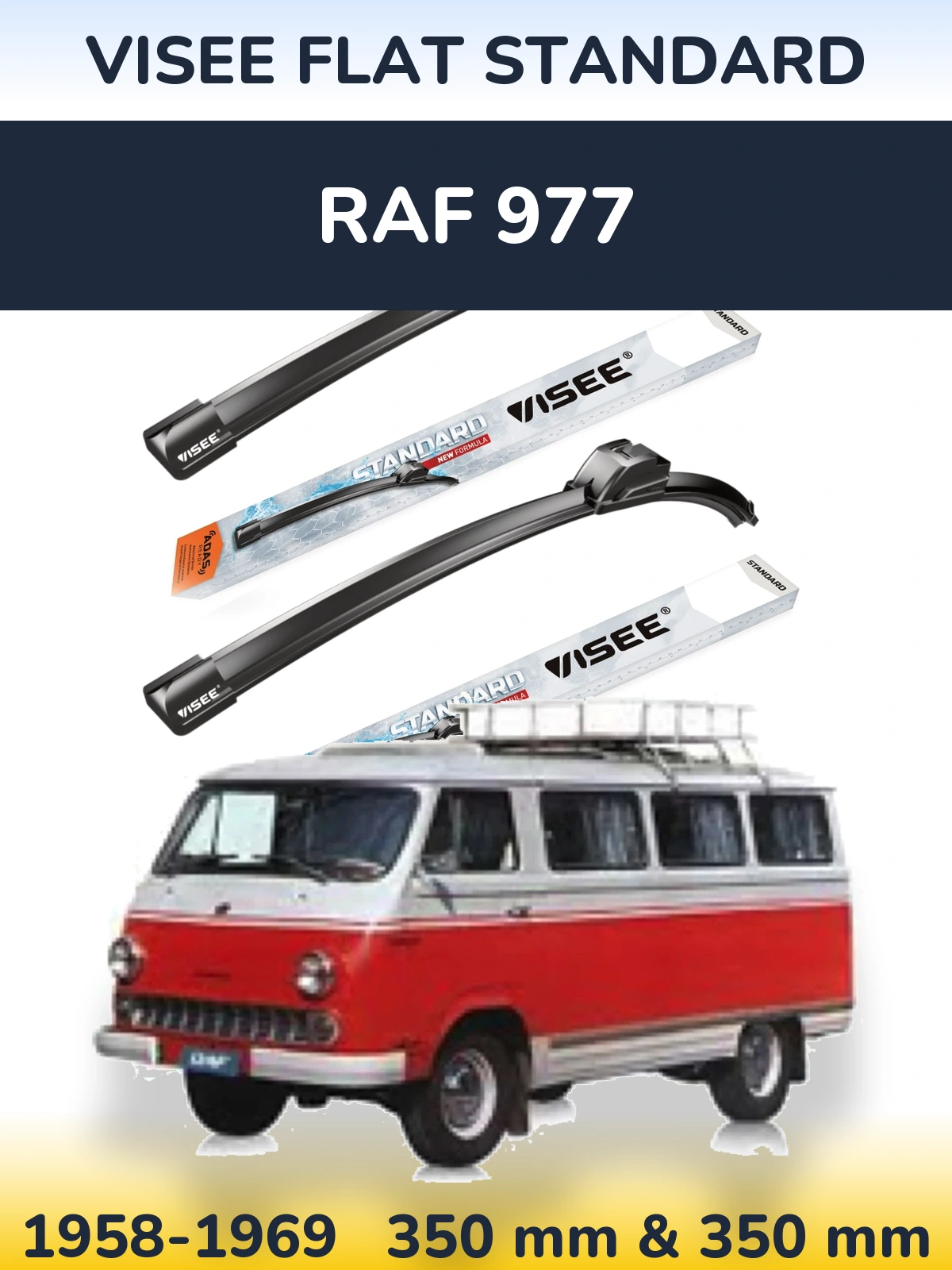Front wiper blade set VISEE FLAT STANDARD 350 & 350 mm for RAF 977 1958-1969