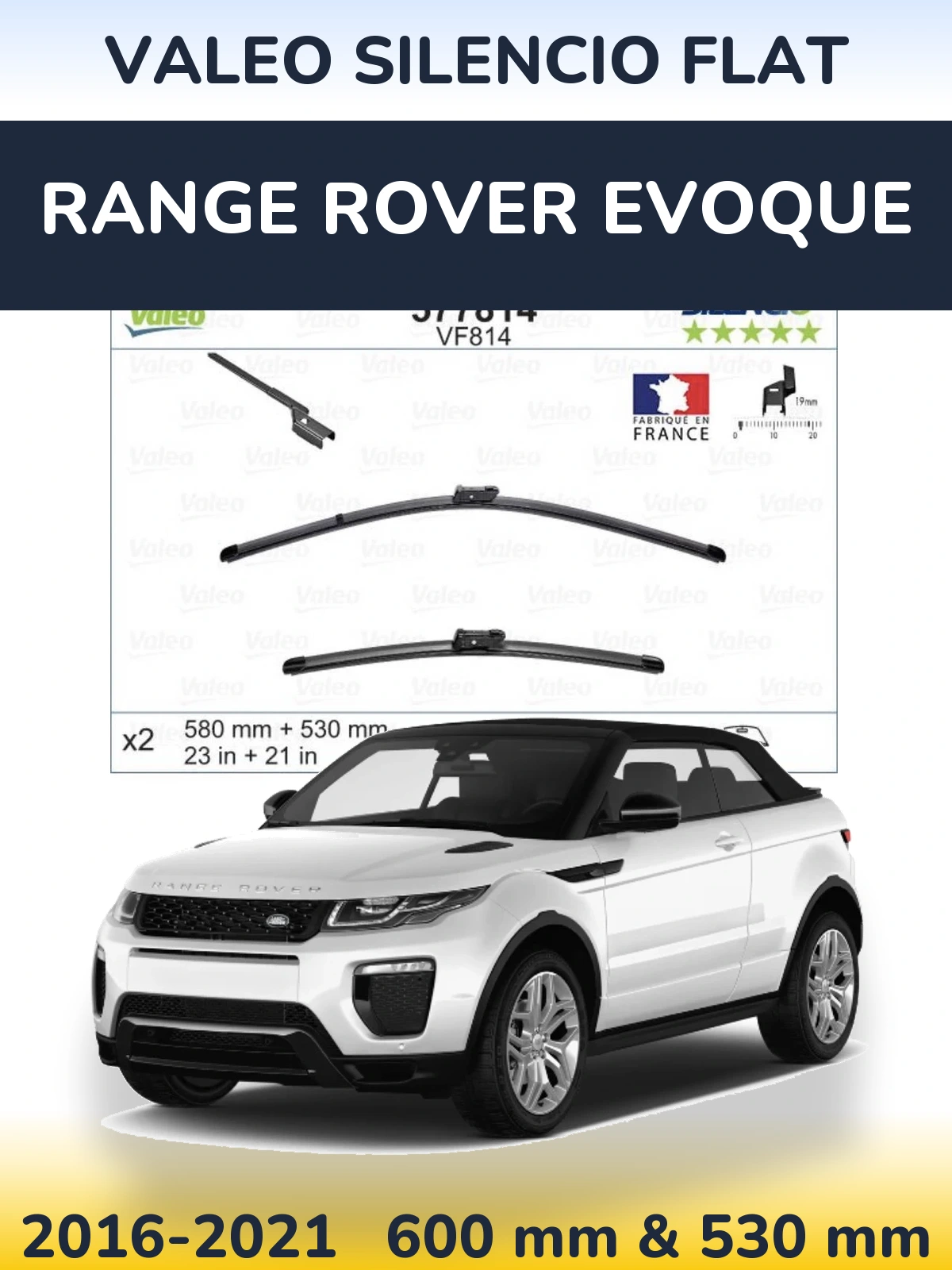 Комплект передніх щіток Valeo Silencio Flat 580 & 530 мм для Range Rover Evoque 2016-2021
