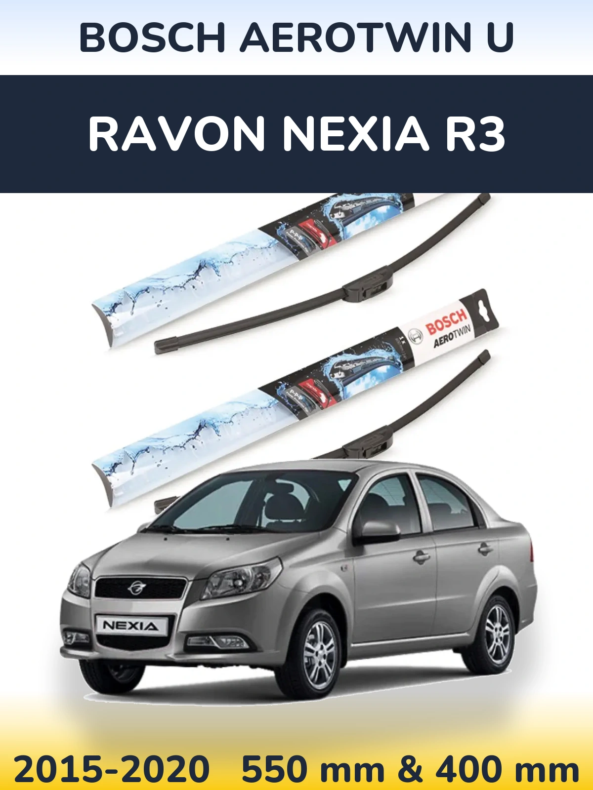 Front wiper blade set BOSCH AeroTwin U 550 & 400 mm for Ravon Nexia R3 2015-2020