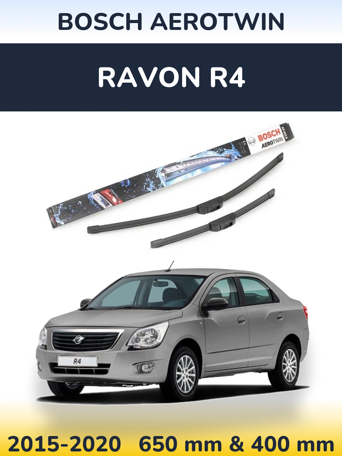 Front wiper blade set BOSCH AeroTwin 650 & 400 mm for Ravon R4 2015-2020