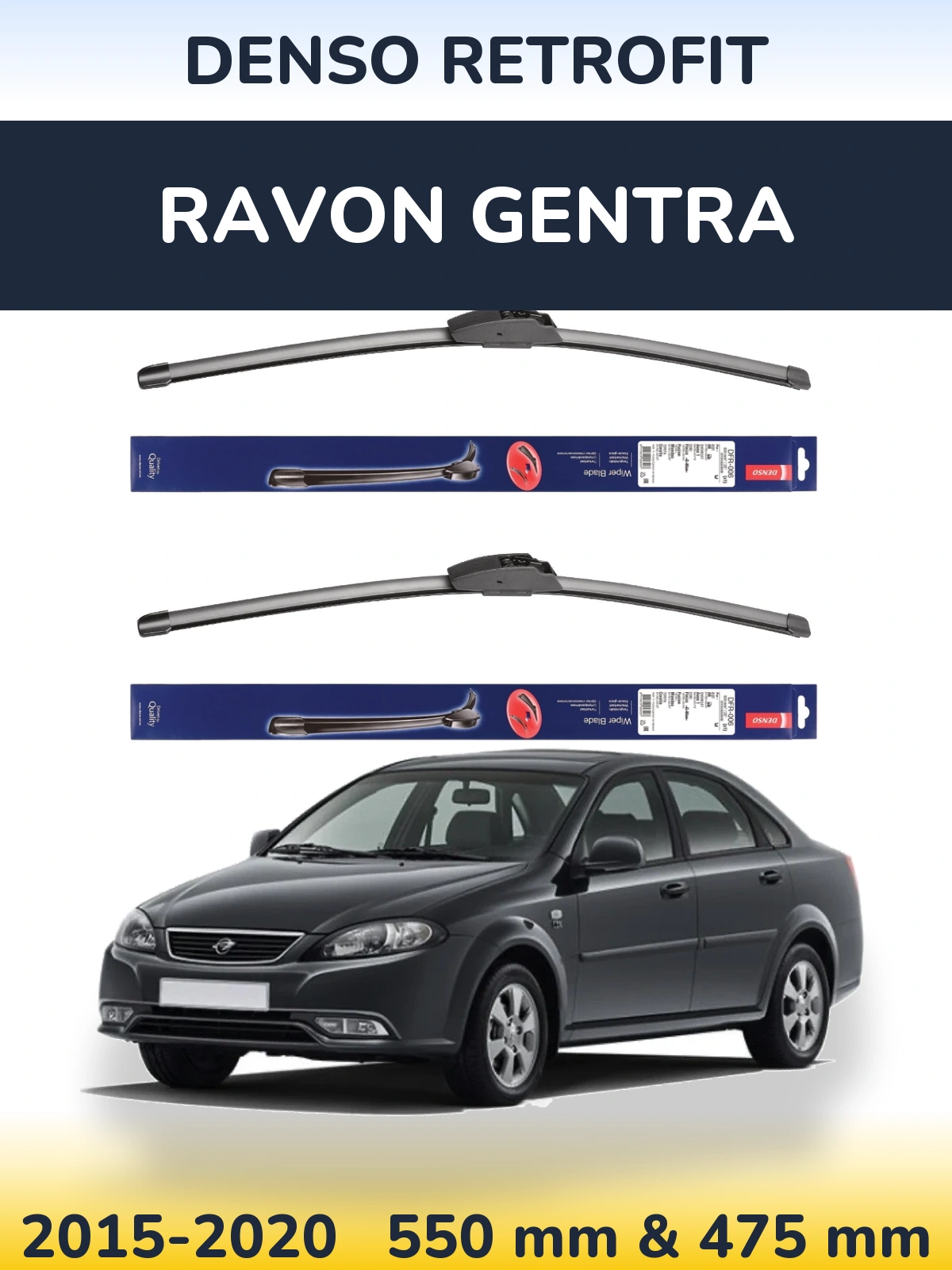 Front wiper blade set Denso Retrofit 550 & 475 mm for Ravon Gentra 2015-2020