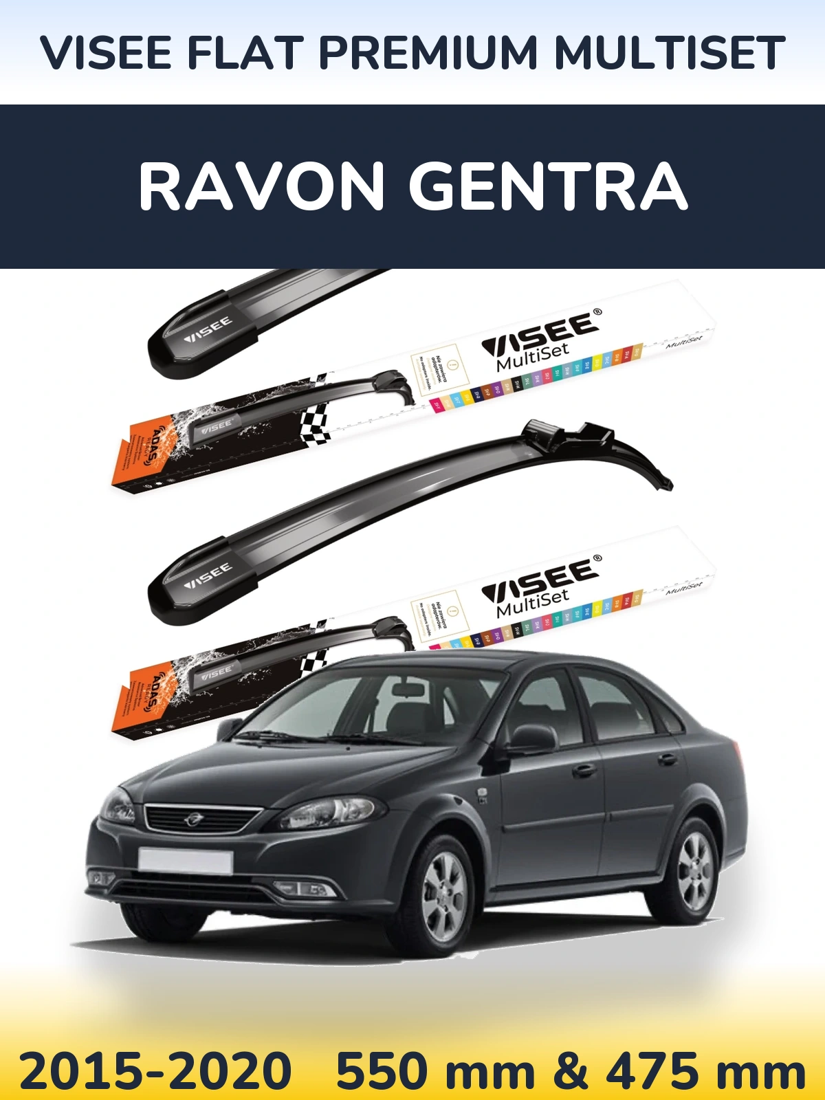 Front wiper blade set VISEE FLAT PREMIUM MultiSet 550 & 475 mm for Ravon Gentra 2015-2020