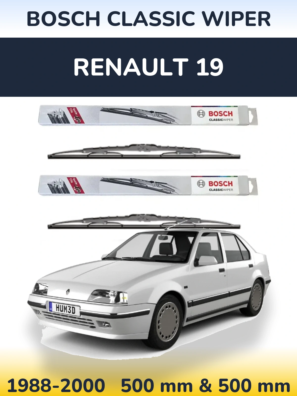 Комплект передніх щіток BOSCH Classic Wiper 500 & 500 мм для Renault 19 1988-2000