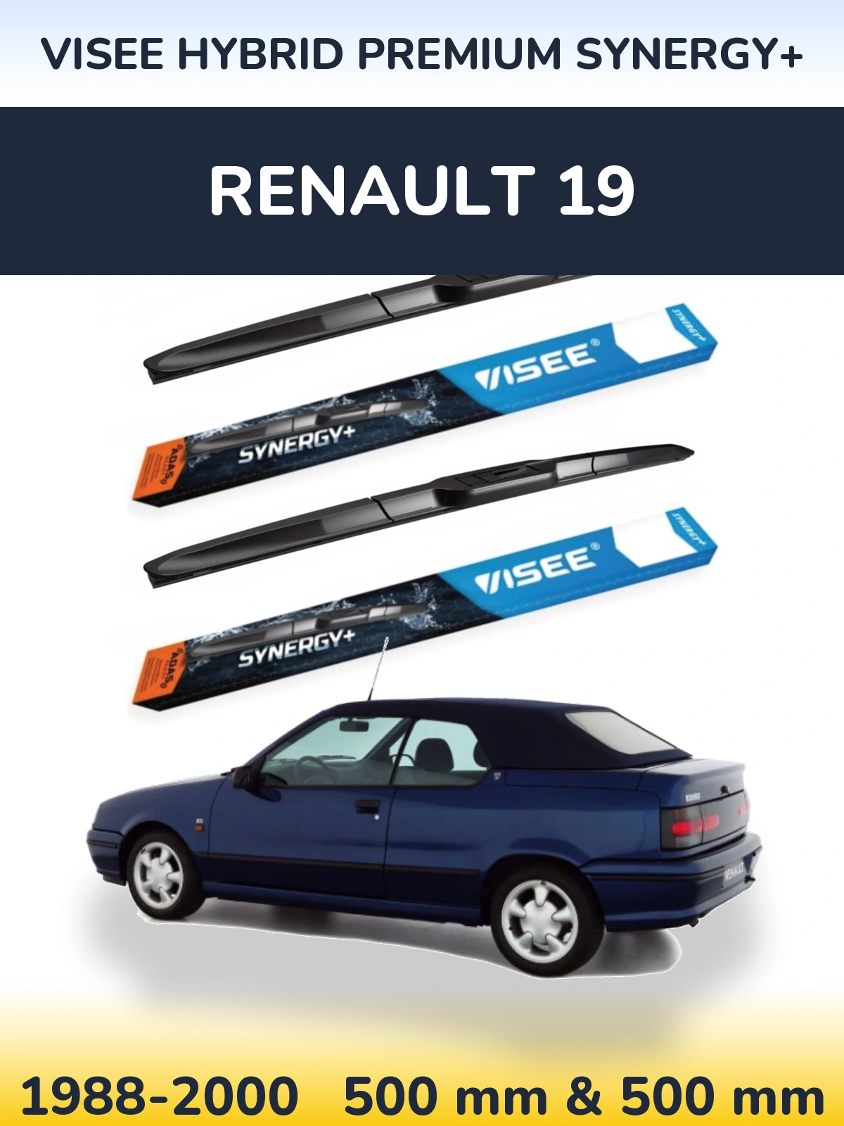 Комплект передних дворников VISEE HYBRID PREMIUM SYNERGY+ 500 & 500 мм для Renault 19 1988-2000