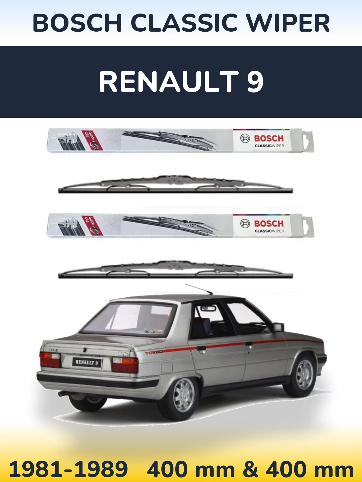 Front wiper blade set BOSCH Classic Wiper 400 & 400 mm for Renault 9 1981-1989
