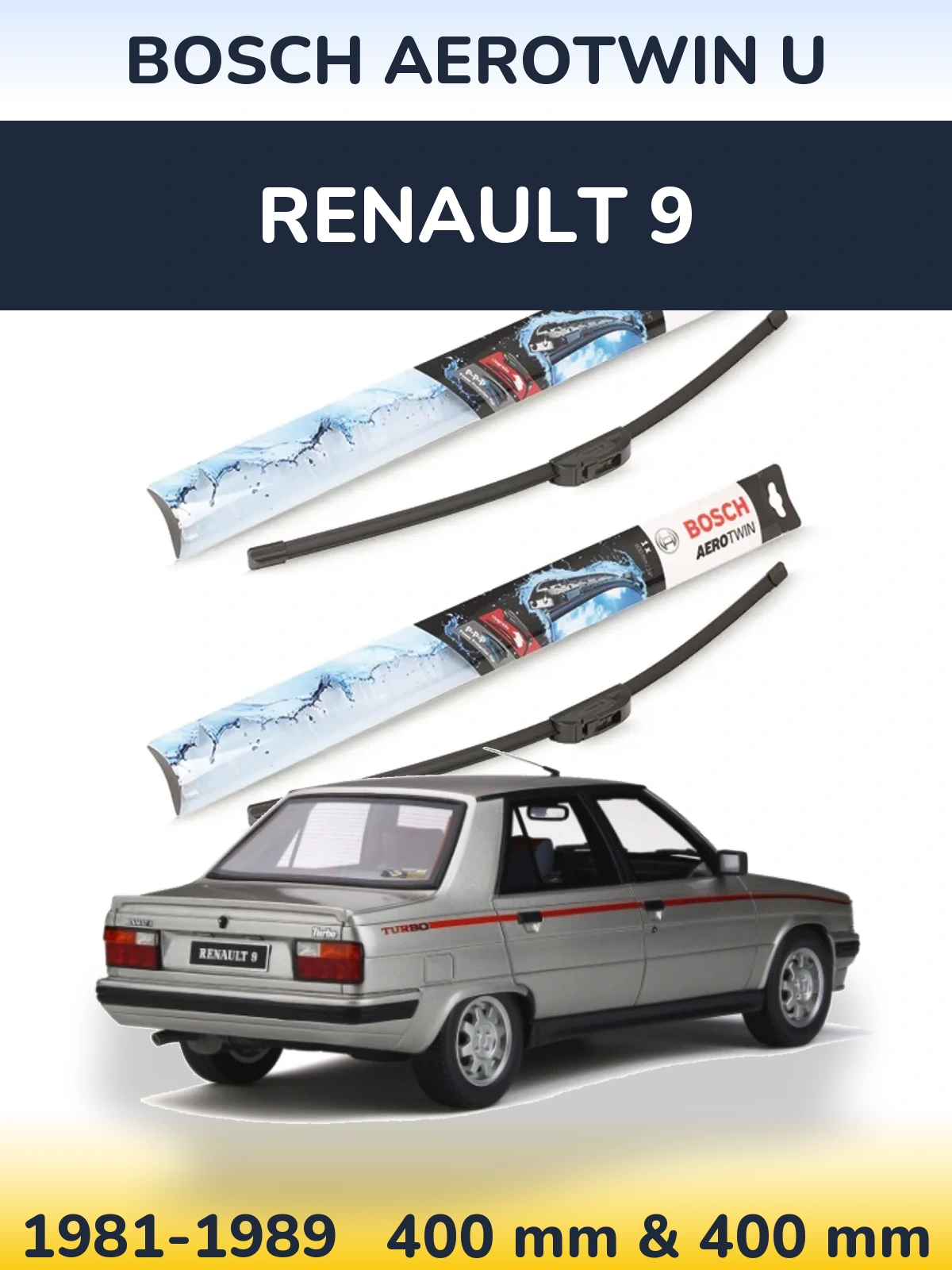 Front wiper blade set BOSCH AeroTwin U 400 & 400 mm for Renault 9 1981-1989