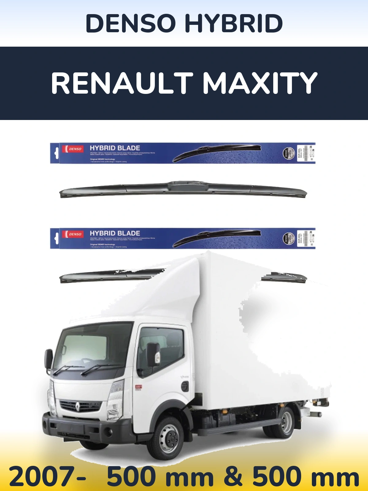 Комплект передних дворников Denso Hybrid 500 & 500 мм для Renault Maxity 2007-2026