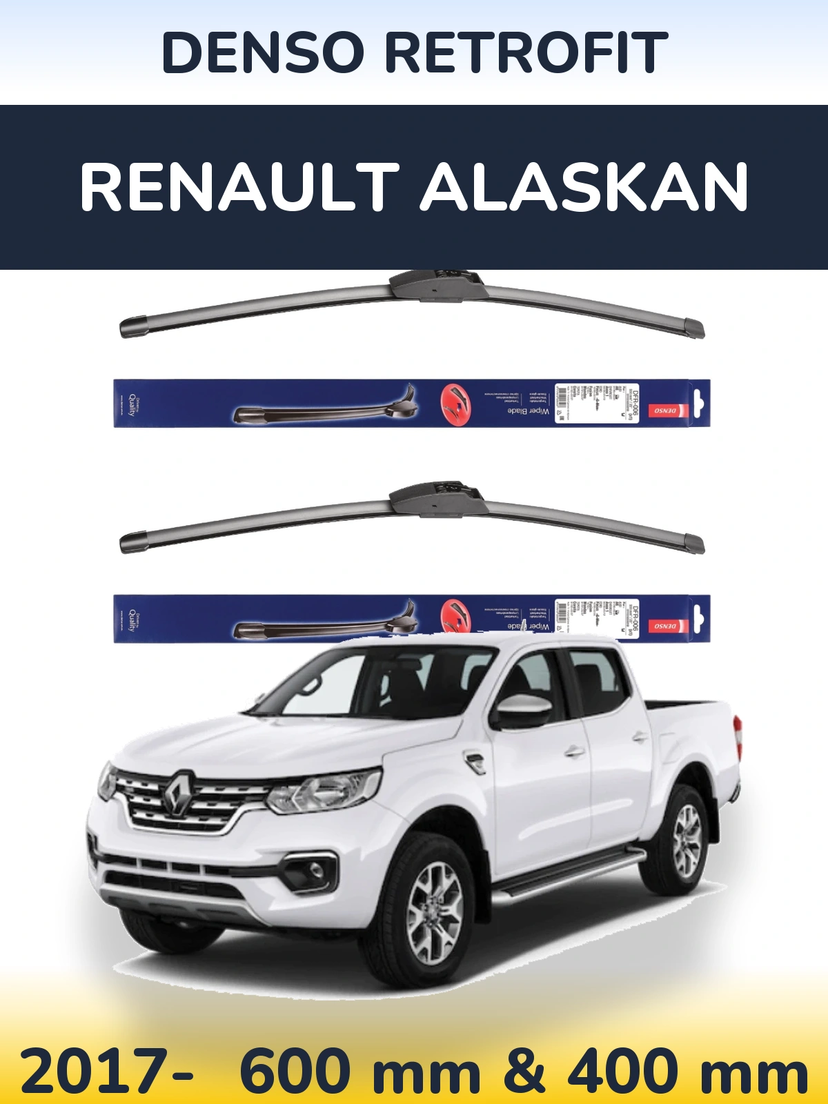 Front wiper blade set Denso Retrofit 600 & 400 mm for Renault Alaskan 2017-2026
