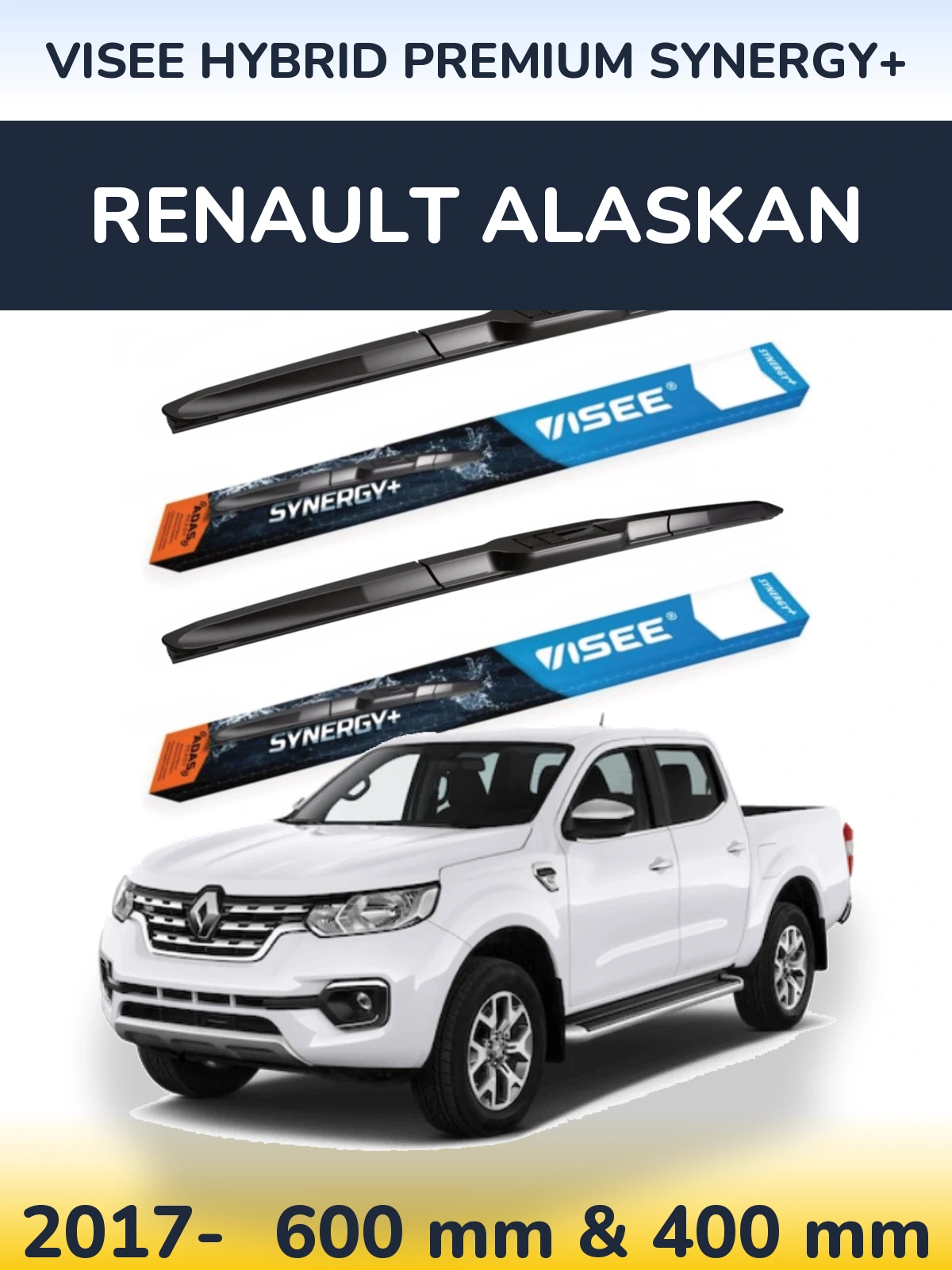 Комплект передних дворников VISEE HYBRID PREMIUM SYNERGY+ 600 & 400 мм для Renault Alaskan 2017-2026