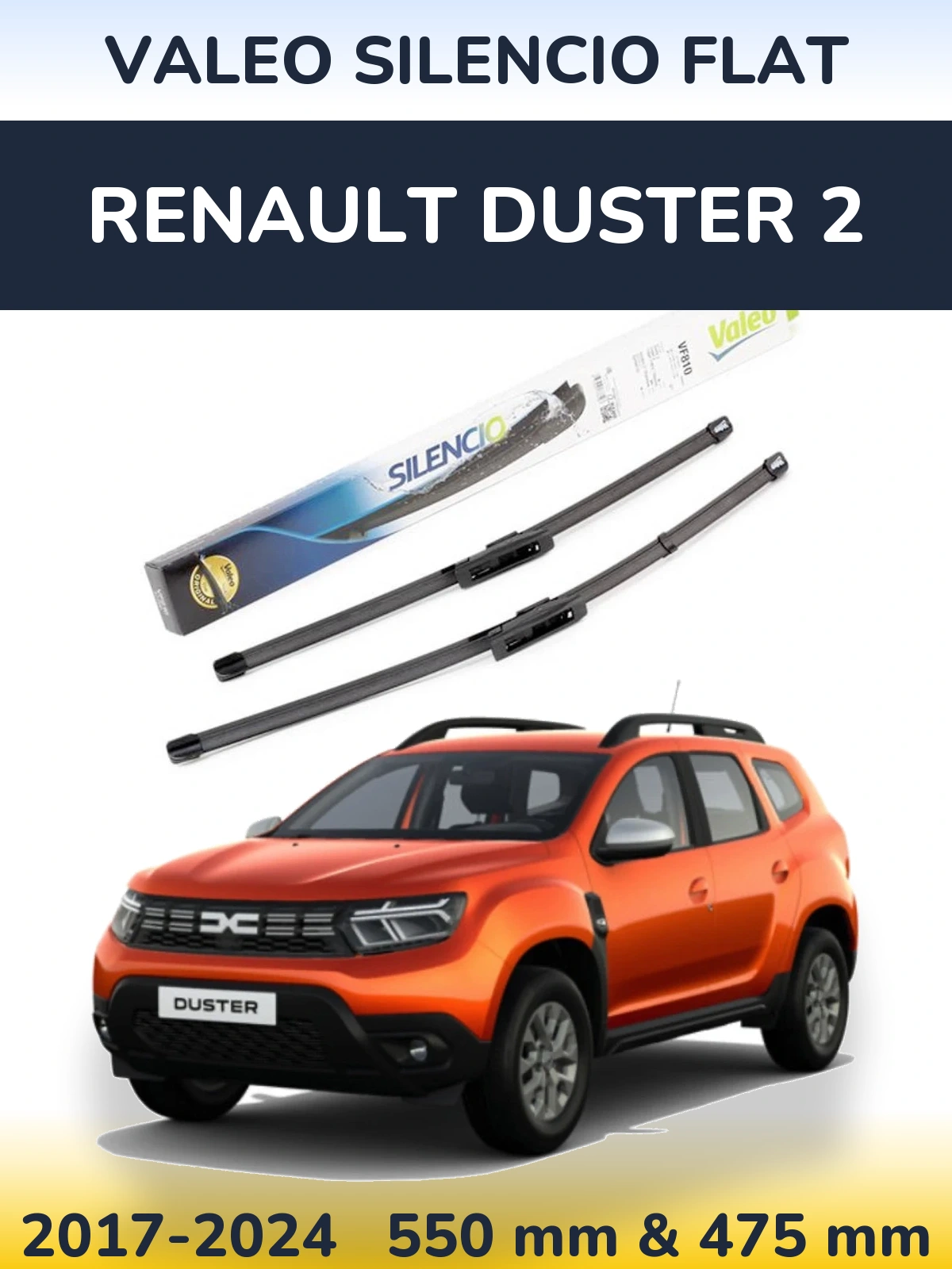 Комплект передних дворников Valeo Silencio Flat 550 & 475 мм для Renault Duster 2 2017-2024