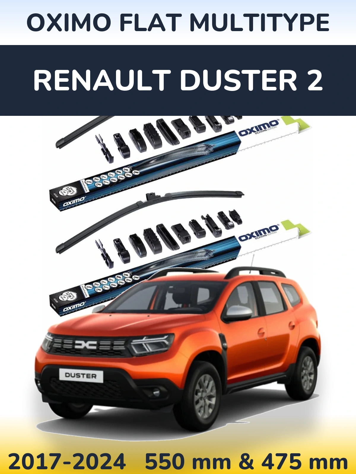 Front wiper blade set Oximo Flat MultiTipoe 550 & 475 mm for Renault Duster 2 2017-2024