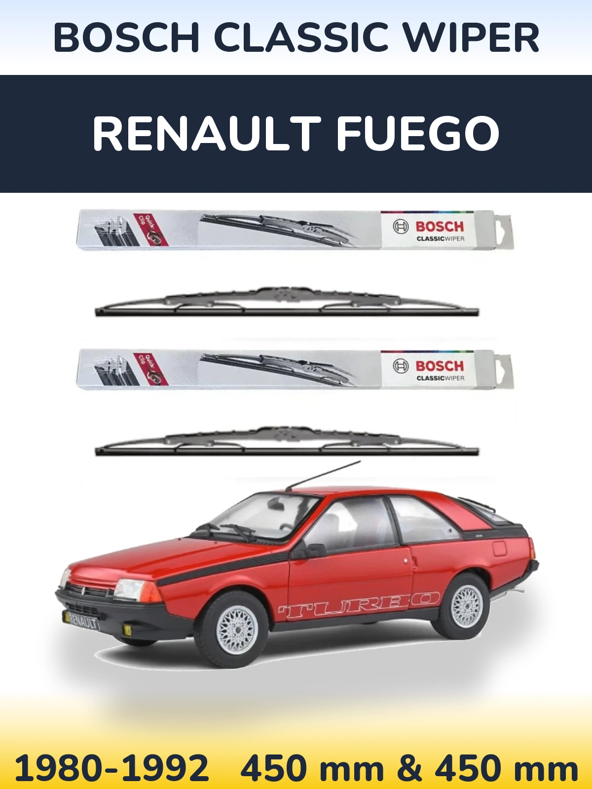 Комплект передних дворников BOSCH Classic Wiper 450 & 450 мм для Renault Fuego 1980-1992