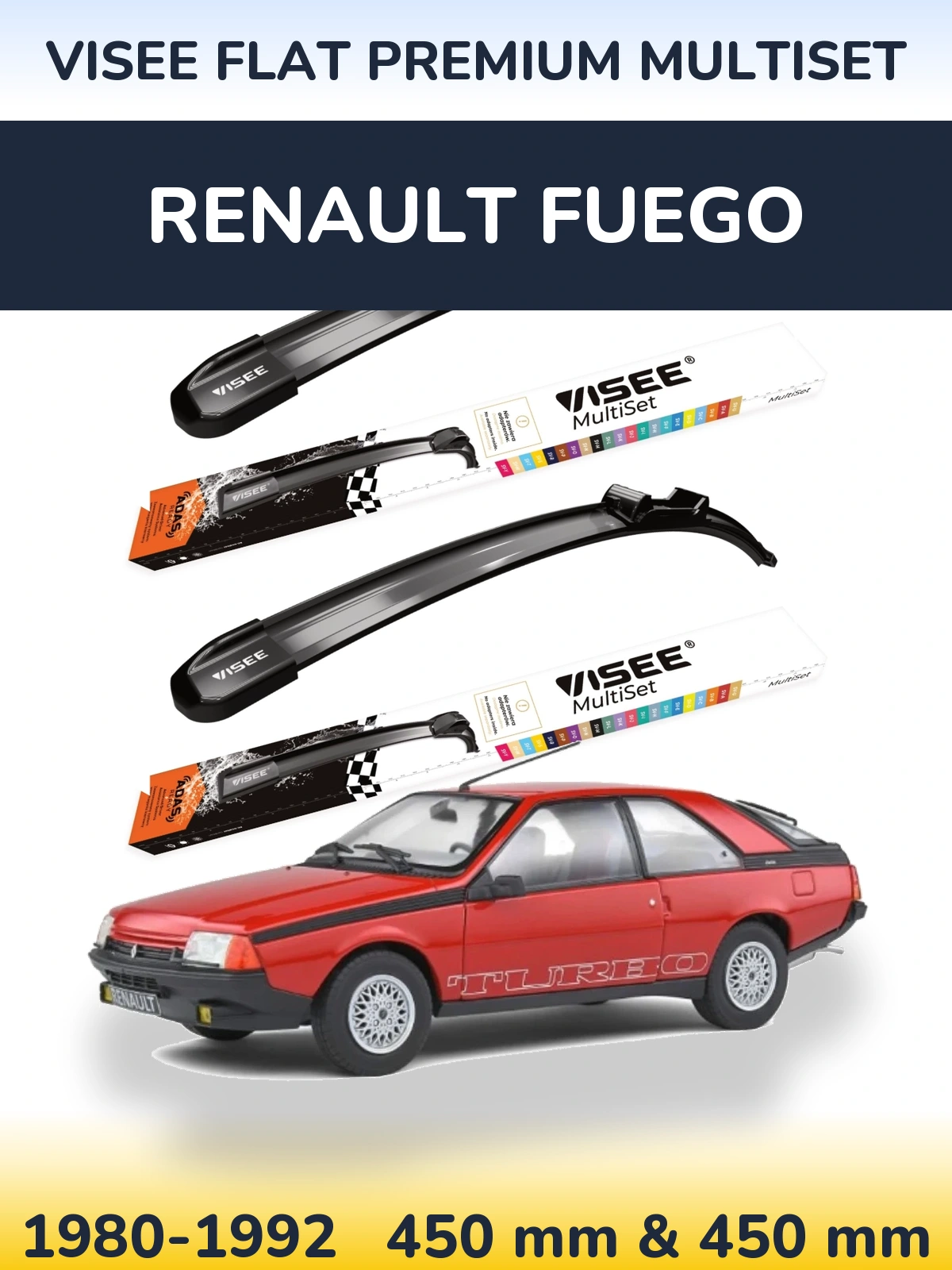 Комплект передних дворников VISEE FLAT PREMIUM MultiSet 450 & 450 мм для Renault Fuego 1980-1992