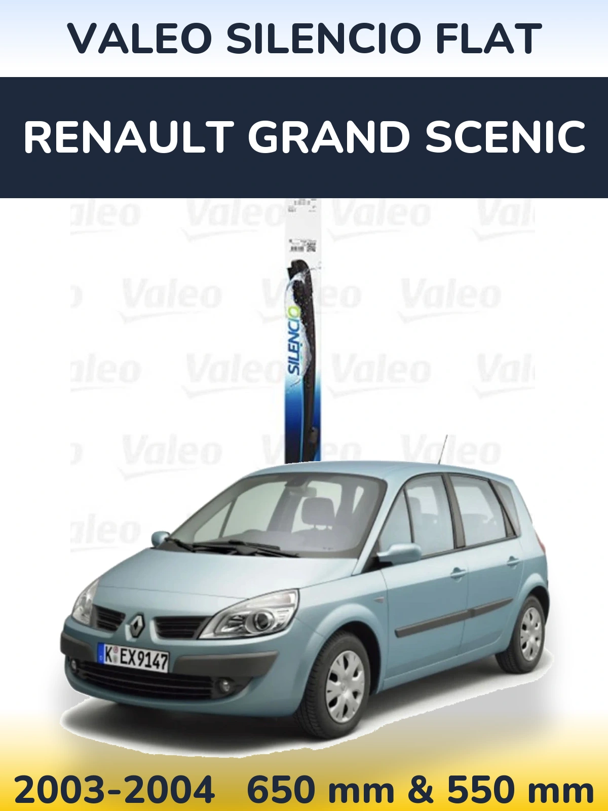 Front wiper blade set Valeo Silencio Flat 650 & 550 mm for Renault Grand Scenic 2003-2004