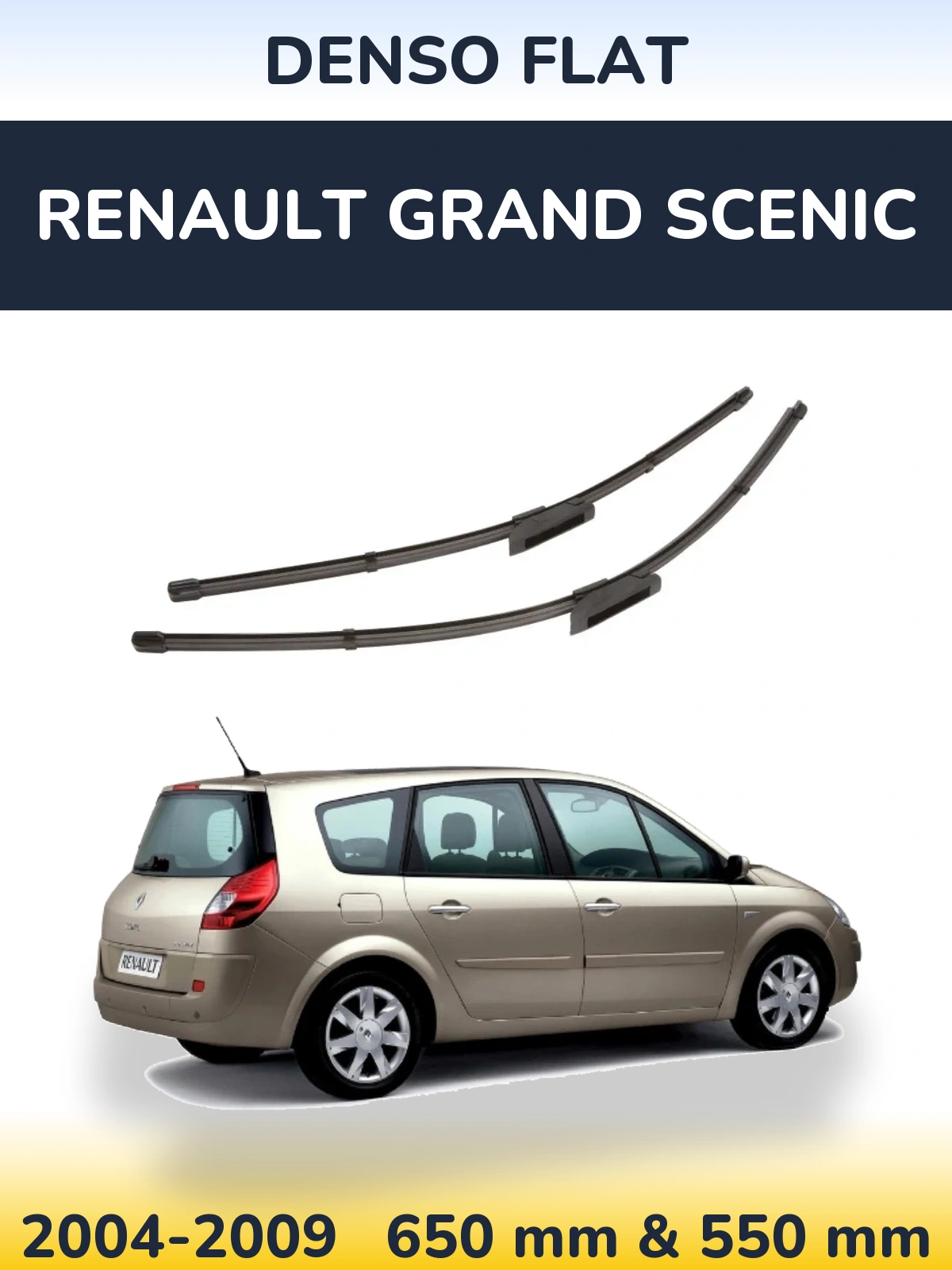 Front wiper blade set Denso Flat 650 & 550 mm for Renault Grand Scenic 2004-2009
