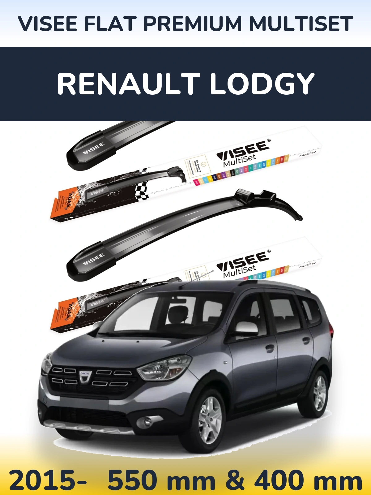 Комплект передніх щіток VISEE FLAT PREMIUM MultiSet 550 & 400 мм для Renault Lodgy 2015-2026