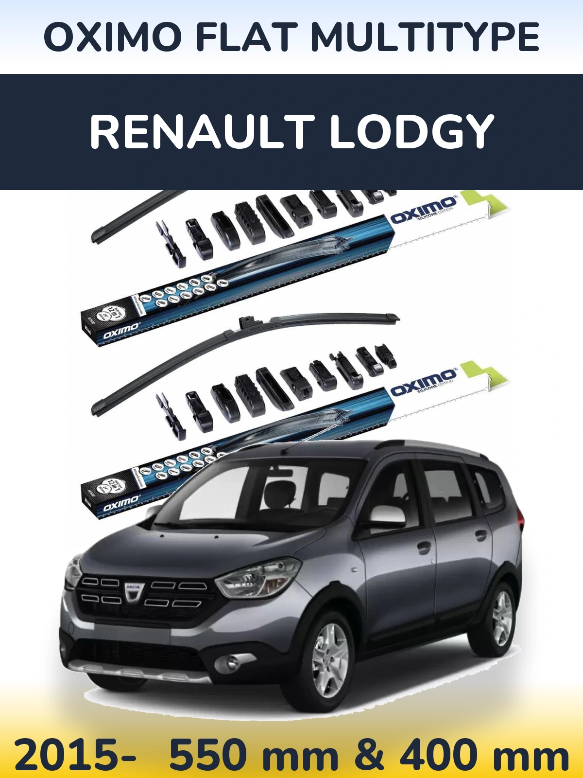 Front wiper blade set Oximo Flat MultiTipoe 550 & 400 mm for Renault Lodgy 2015-2026