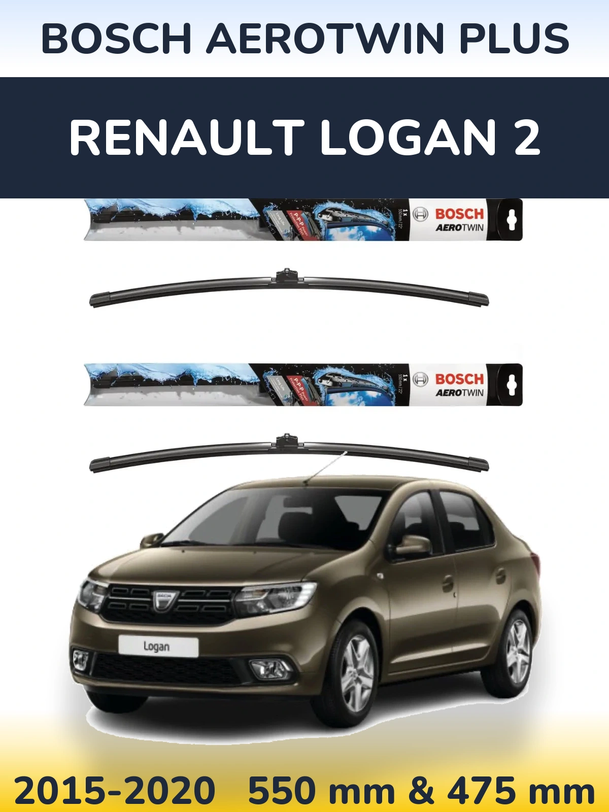Front wiper blade set BOSCH AeroTwin Plus 550 & 475 mm for Renault Logan 2 2015-2020