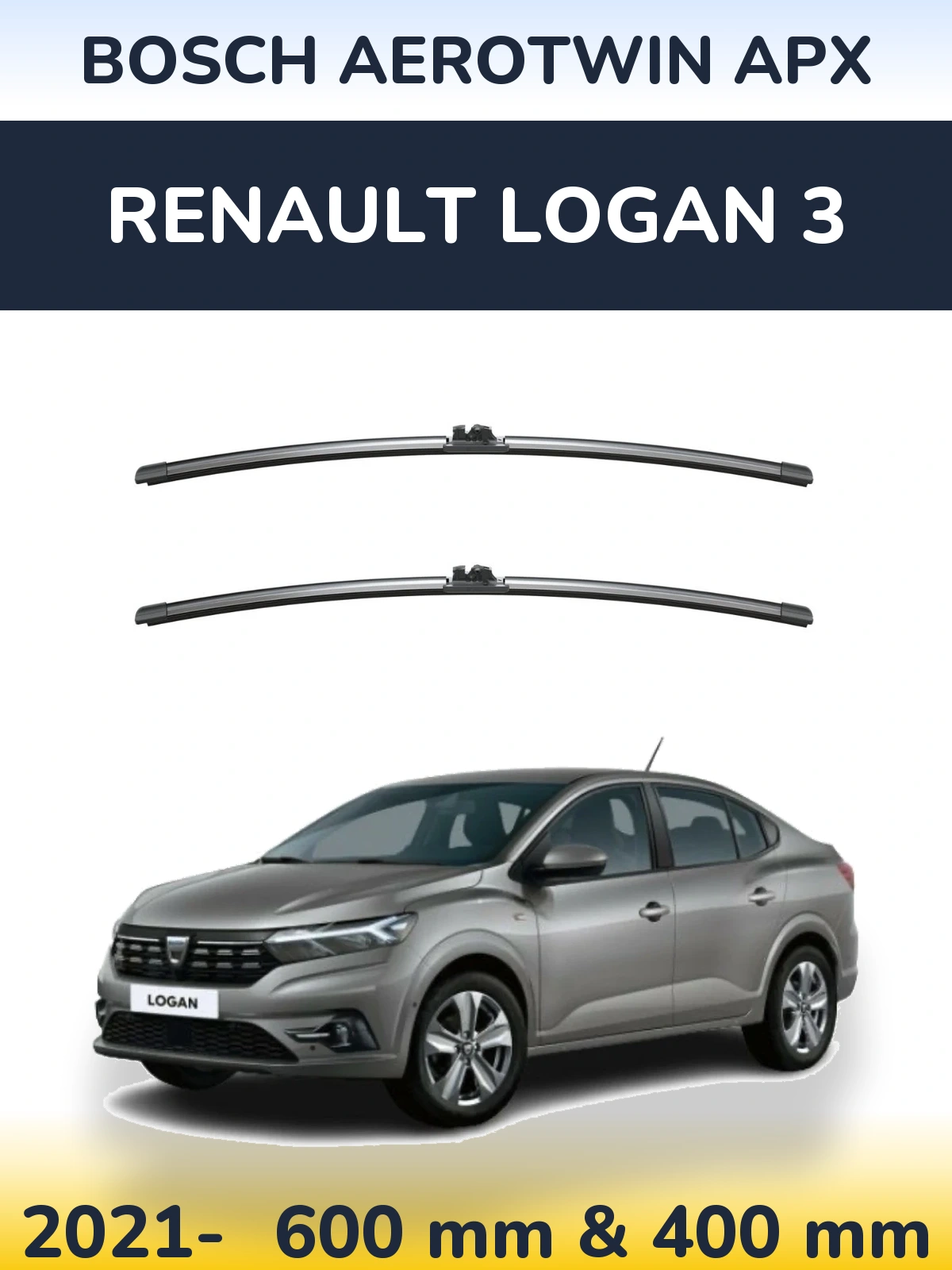 Front wiper blade set BOSCH AeroTwin APX 600 & 400 mm for Renault Logan 3 2021-2026