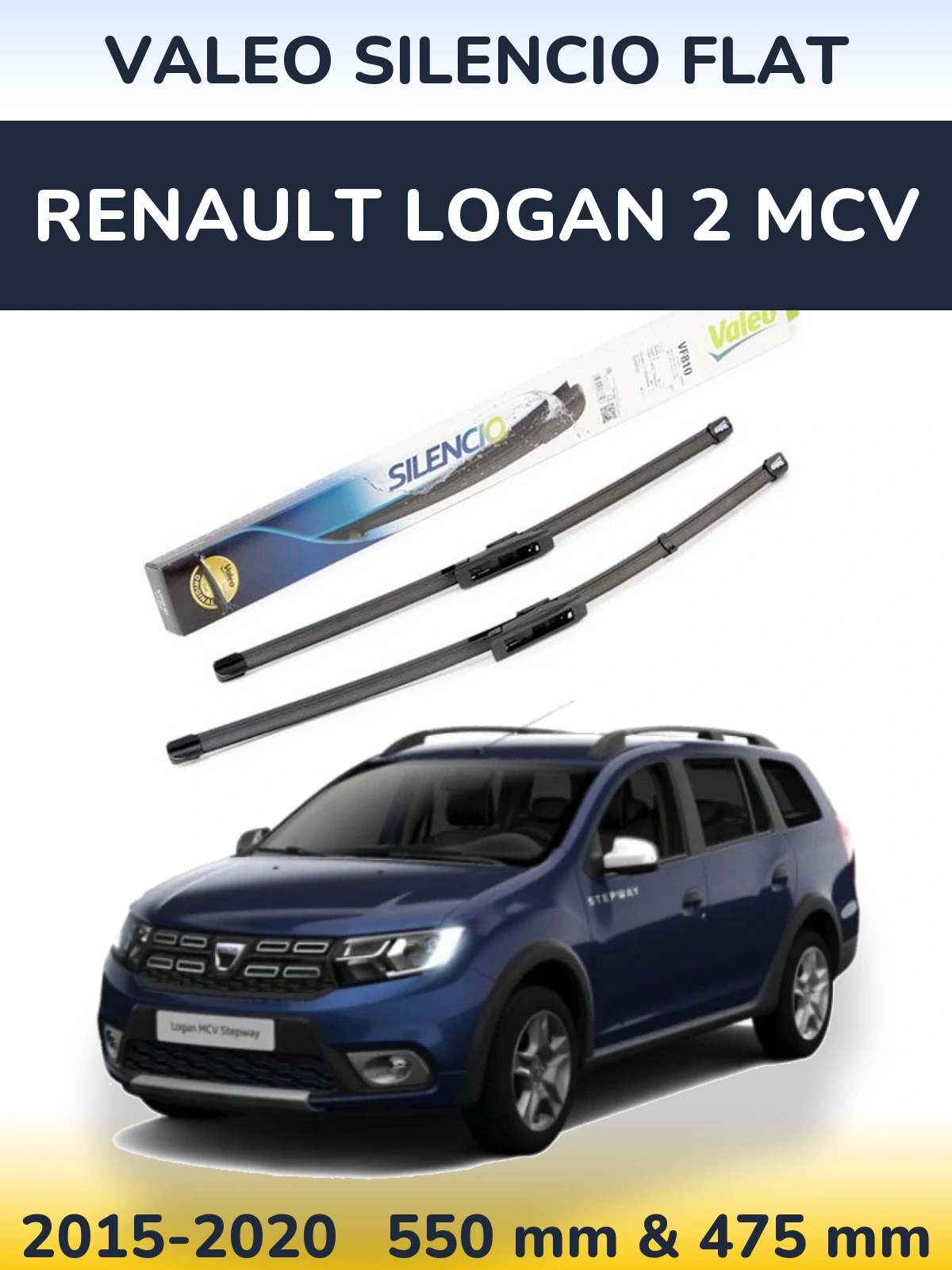 Комплект передних дворников Valeo Silencio Flat 550 & 475 мм для Renault Logan 2 MCV 2015-2020