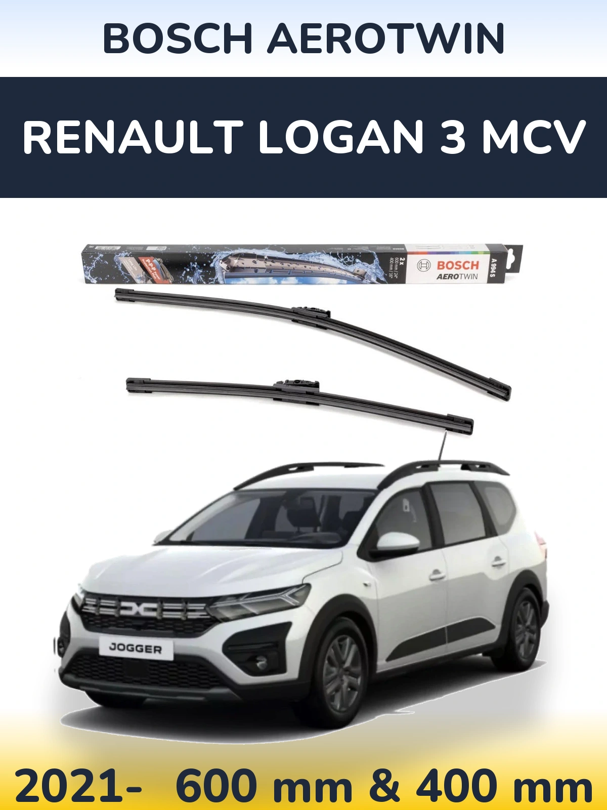 Front wiper blade set BOSCH AeroTwin 600 & 400 mm for Renault Logan 3 MCV 2021-2026