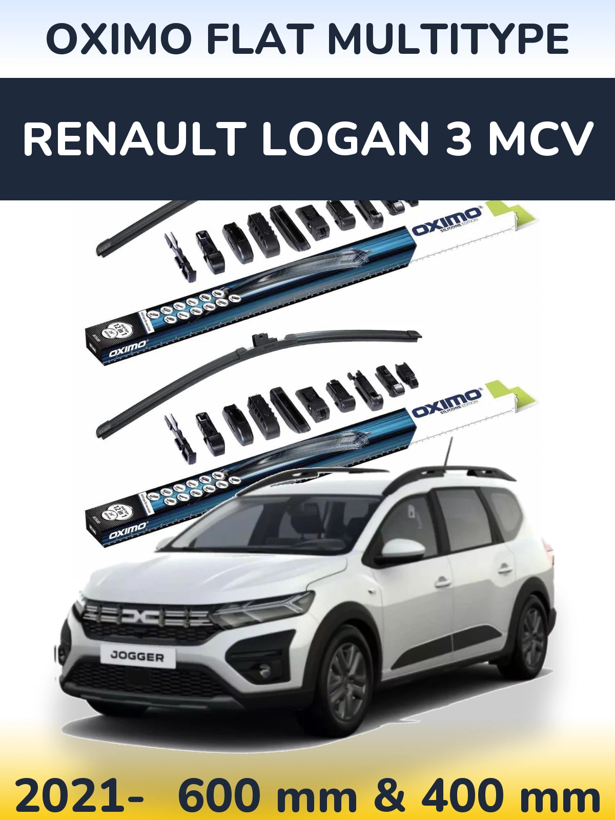 Front wiper blade set Oximo Flat MultiTipoe 600 & 400 mm for Renault Logan 3 MCV 2021-2026