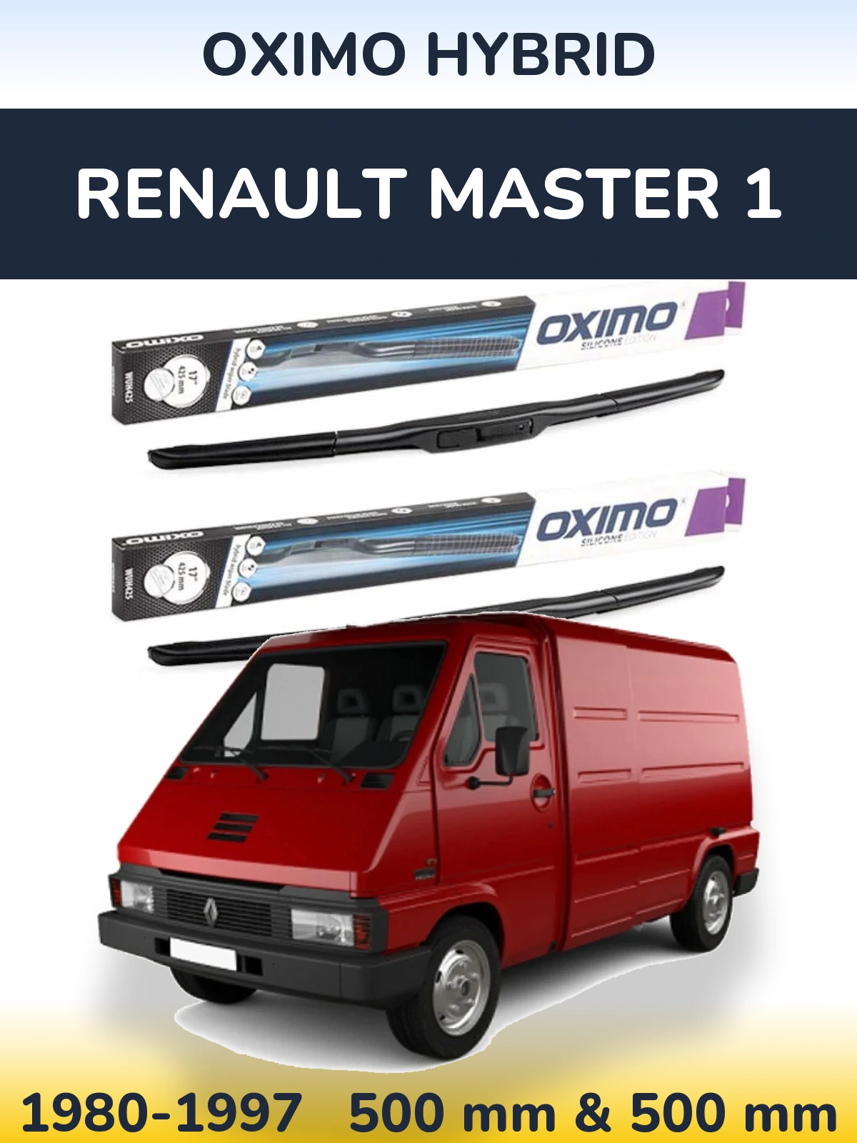 Front wiper blade set Oximo Hybrid 500 & 500 mm for Renault Master 1 1980-1997