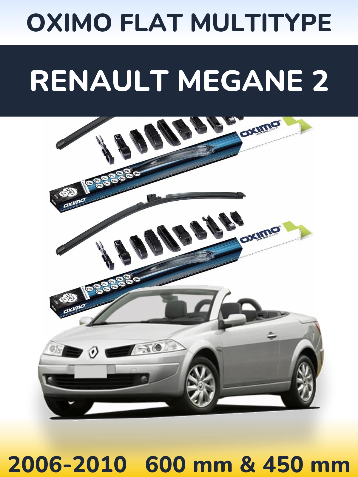 Комплект передних дворников Oximo Flat MultiТипe 600 & 450 мм для Renault Megane 2 2006-2010