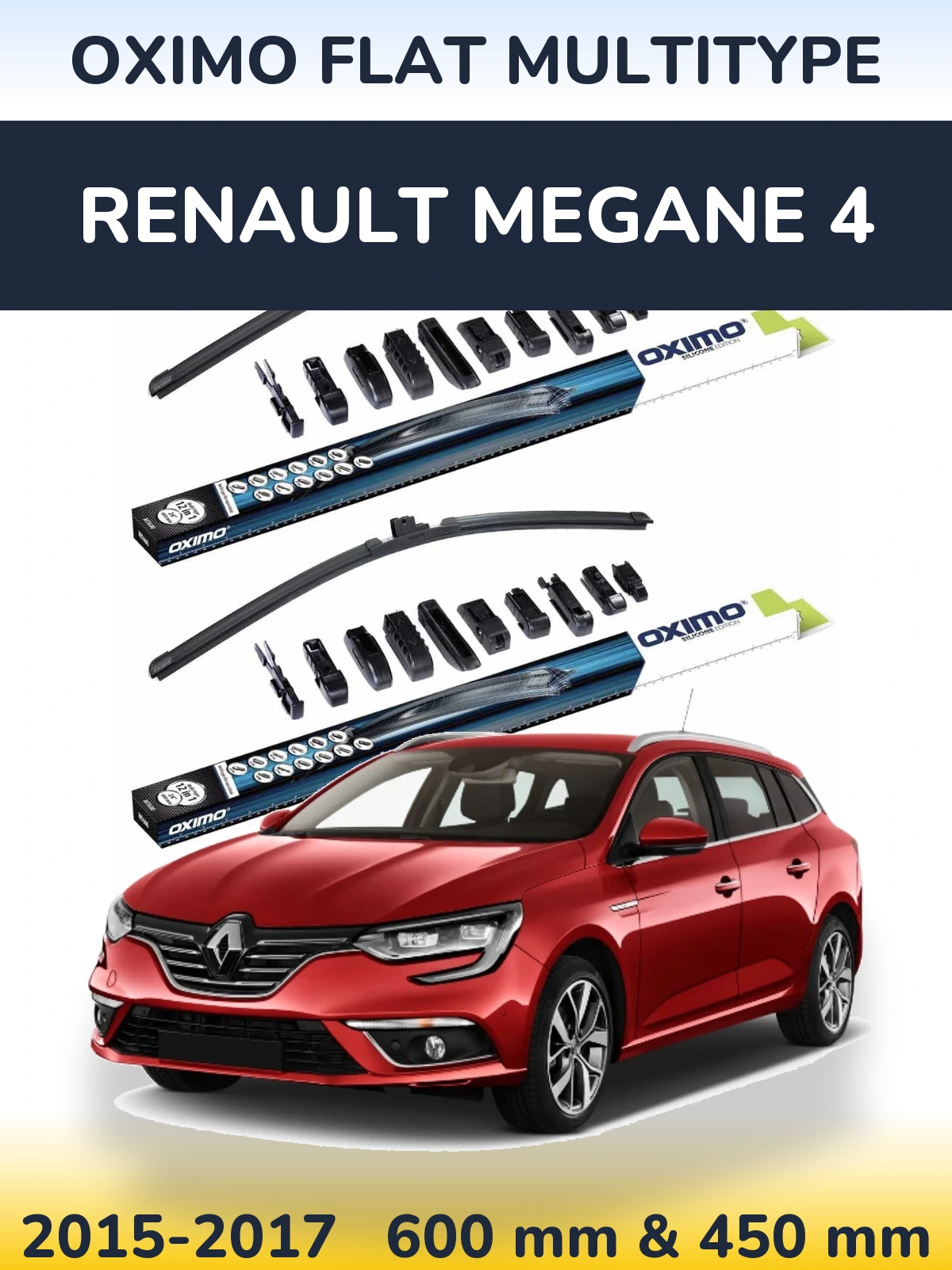 Front wiper blade set Oximo Flat MultiTypee 600 & 450 mm for Renault Megane 4 2015-2017