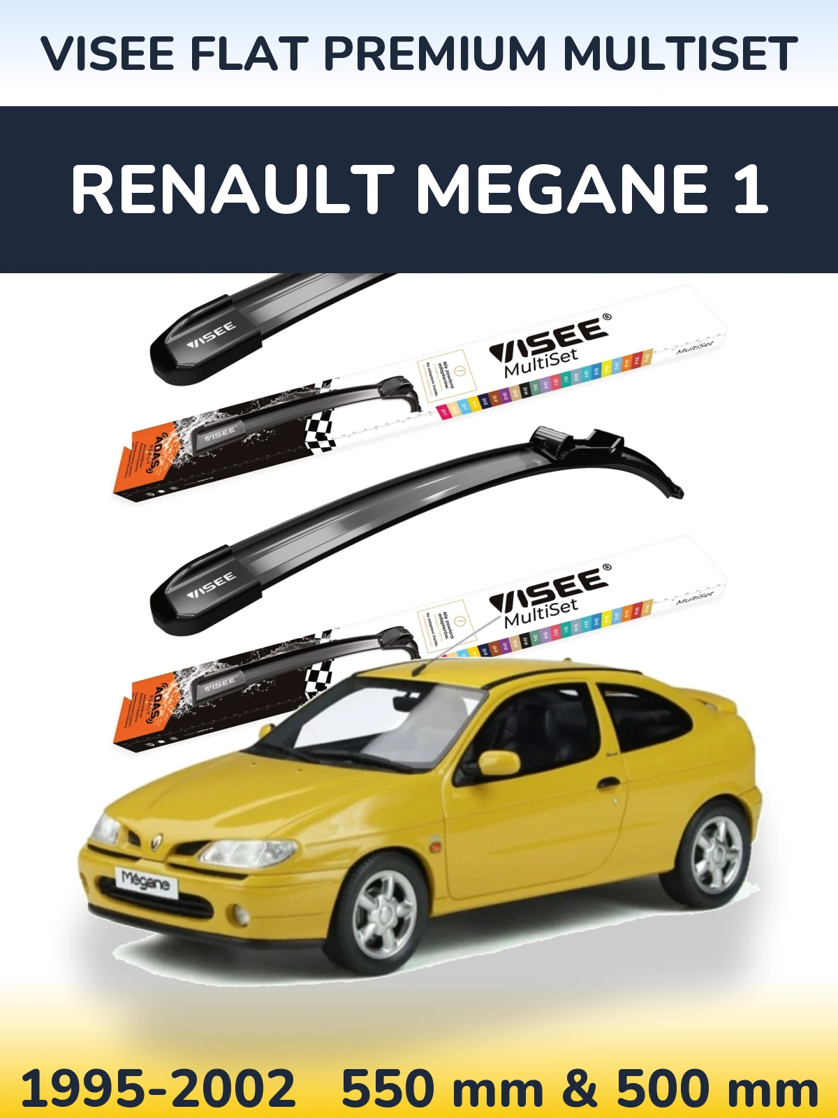 Front wiper blade set VISEE FLAT PREMIUM MultiSet 550 & 500 mm for Renault Megane 1 1995-2002