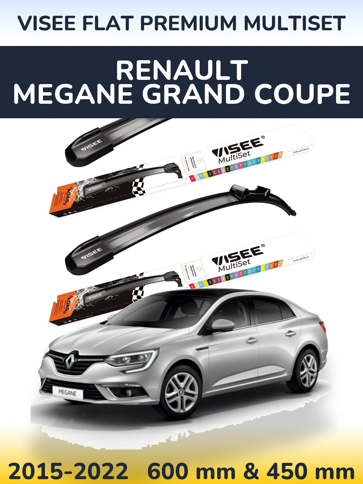 Комплект передніх щіток VISEE FLAT PREMIUM MultiSet 600 & 450 мм для Renault Megane Grand Coupe 2015-2022