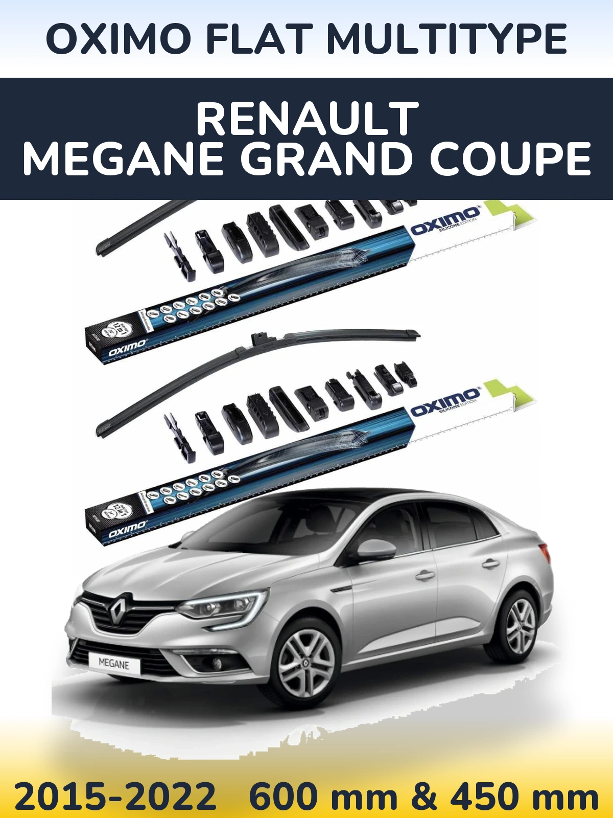 Front wiper blade set Oximo Flat MultiTipoe 600 & 450 mm for Renault Megane Grand Coupe 2015-2022