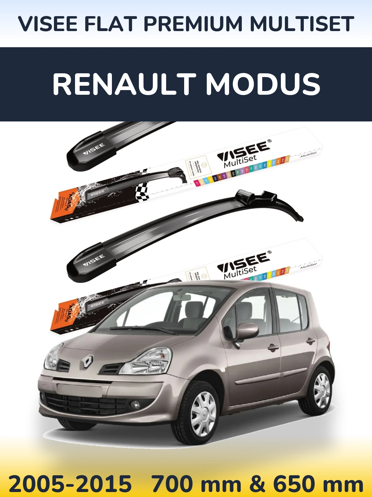 Комплект передних дворников VISEE FLAT PREMIUM MultiSet 700 & 650 мм для Renault Modus 2005-2015