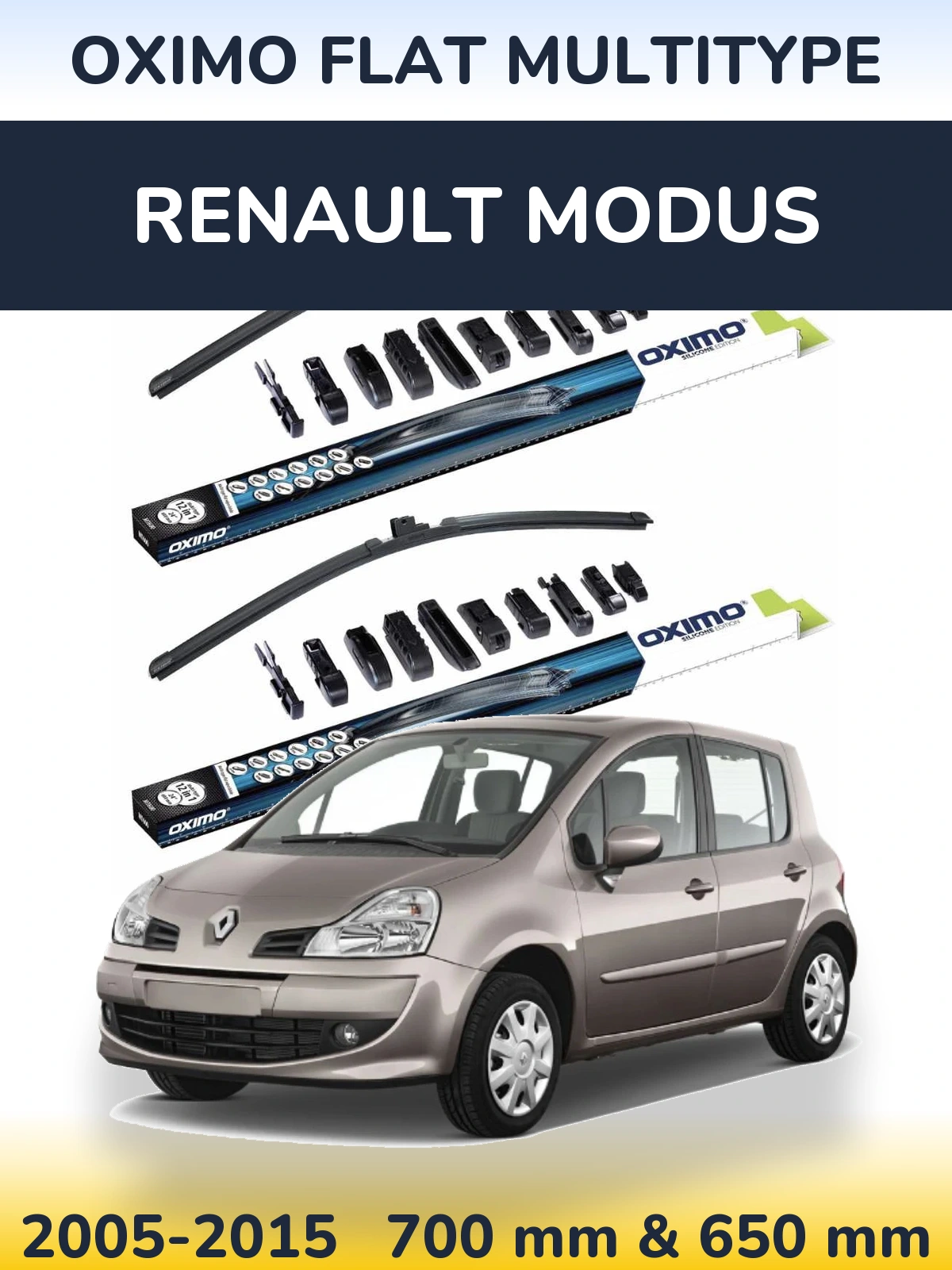 Front wiper blade set Oximo Flat MultiTipoe 700 & 650 mm for Renault Modus 2005-2015
