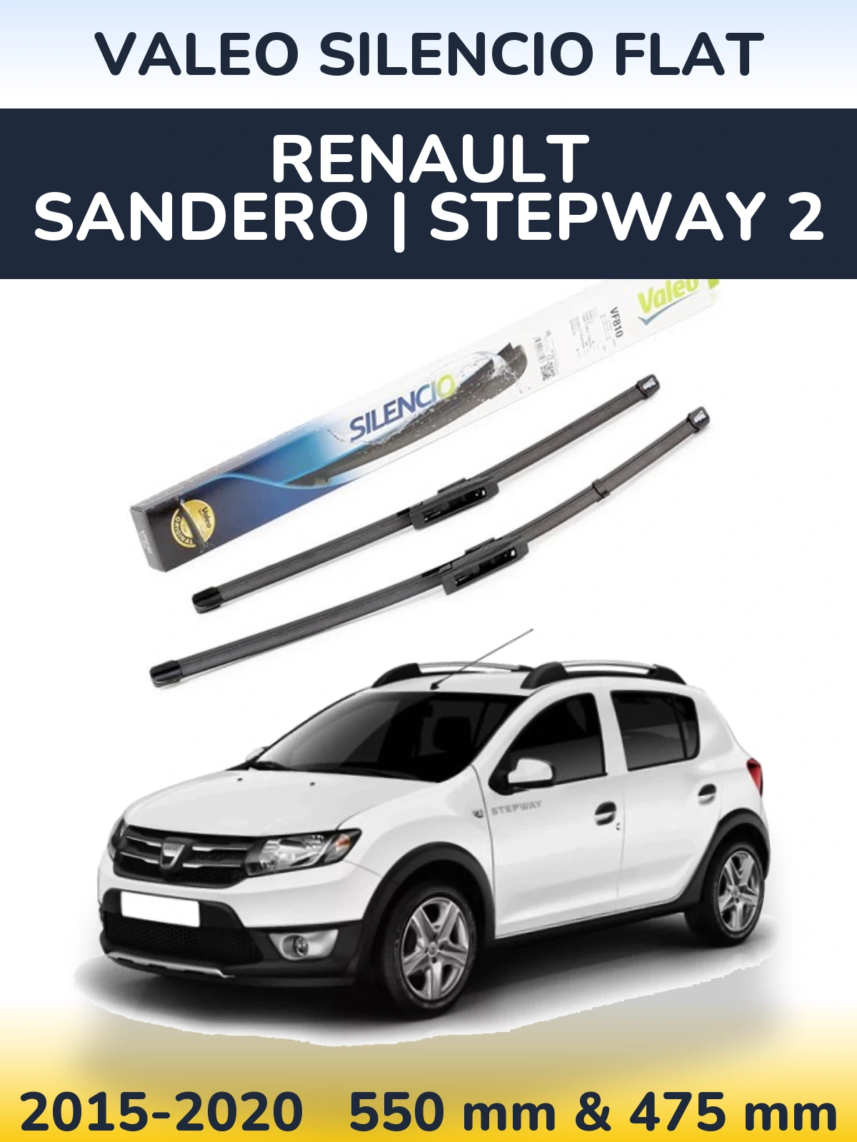 Front wiper blade set Valeo Silencio Flat 550 & 475 mm for Renault Sandero | Stepway 2 2015-2020