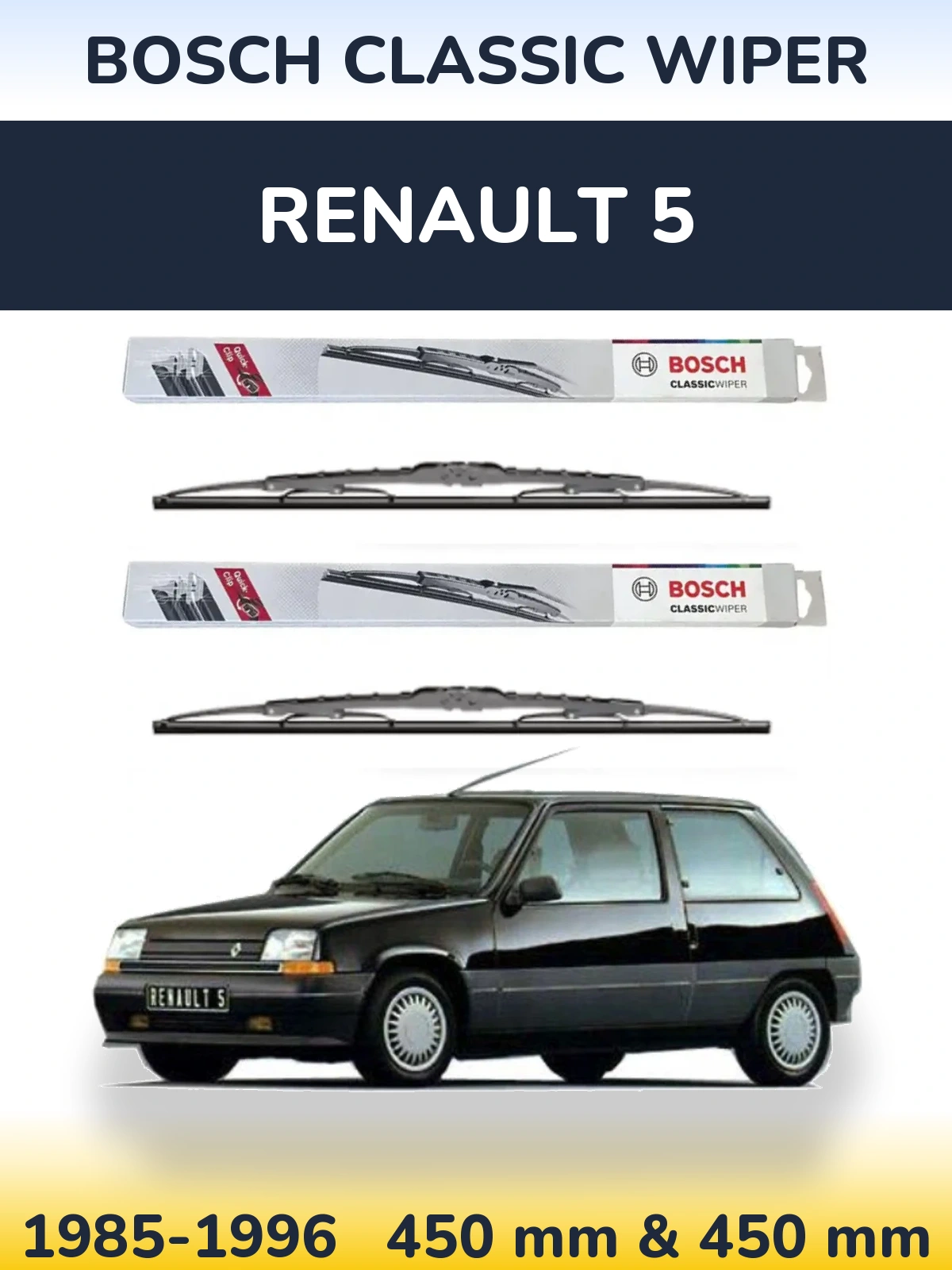 Комплект передних дворников BOSCH Classic Wiper 450 & 450 мм для Renault 5 1985-1996
