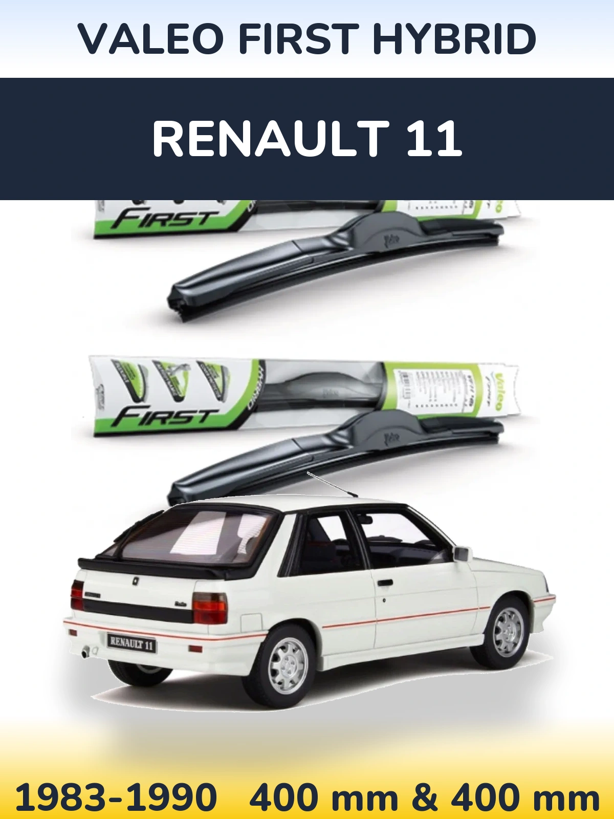 Front wiper blade set Valeo First Hybrid 400 & 400 mm for Renault 11 1983-1990
