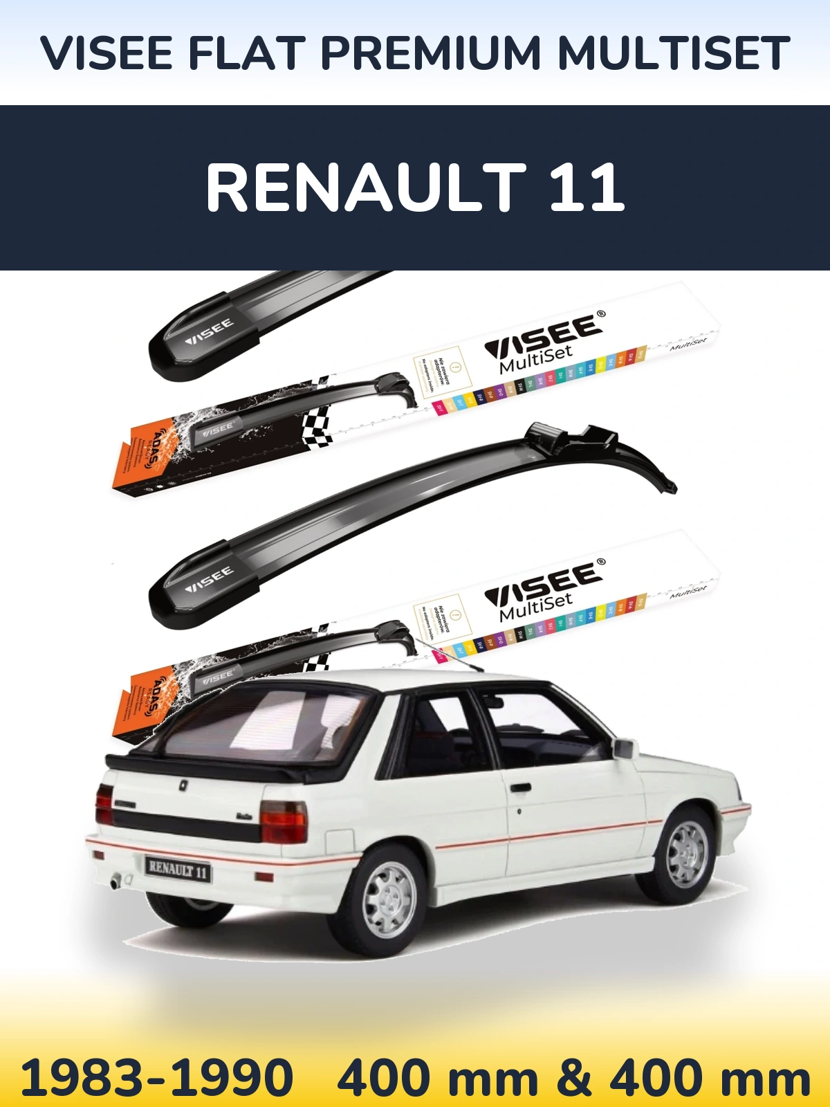 Front wiper blade set VISEE FLAT PREMIUM MultiSet 400 & 400 mm for Renault 11 1983-1990