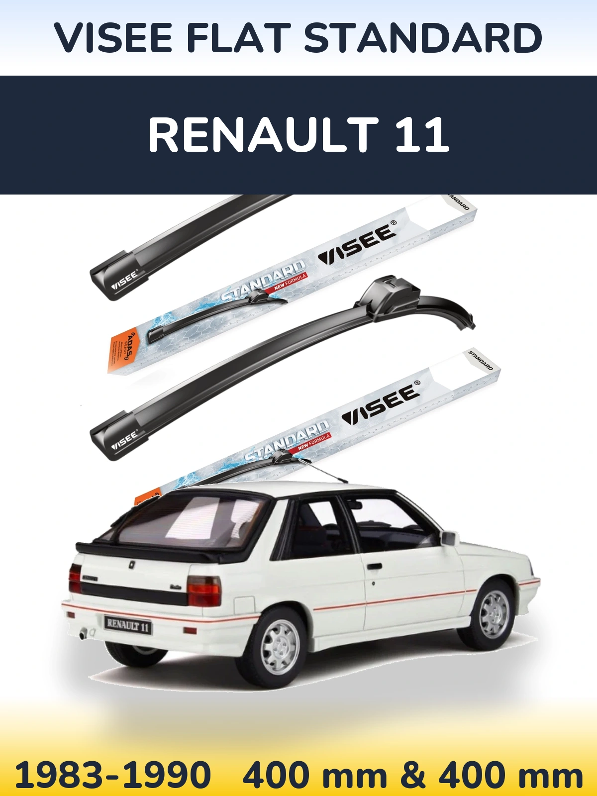 Front wiper blade set VISEE FLAT STANDARD 400 & 400 mm for Renault 11 1983-1990