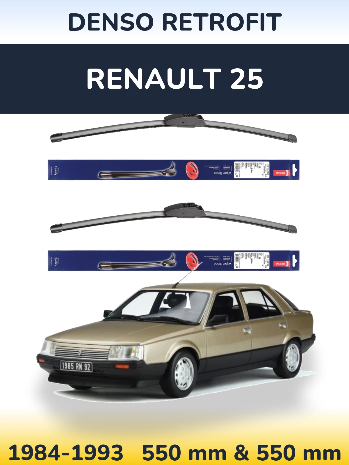 Front wiper blade set Denso Retrofit 550 & 550 mm for Renault 25 1984-1993