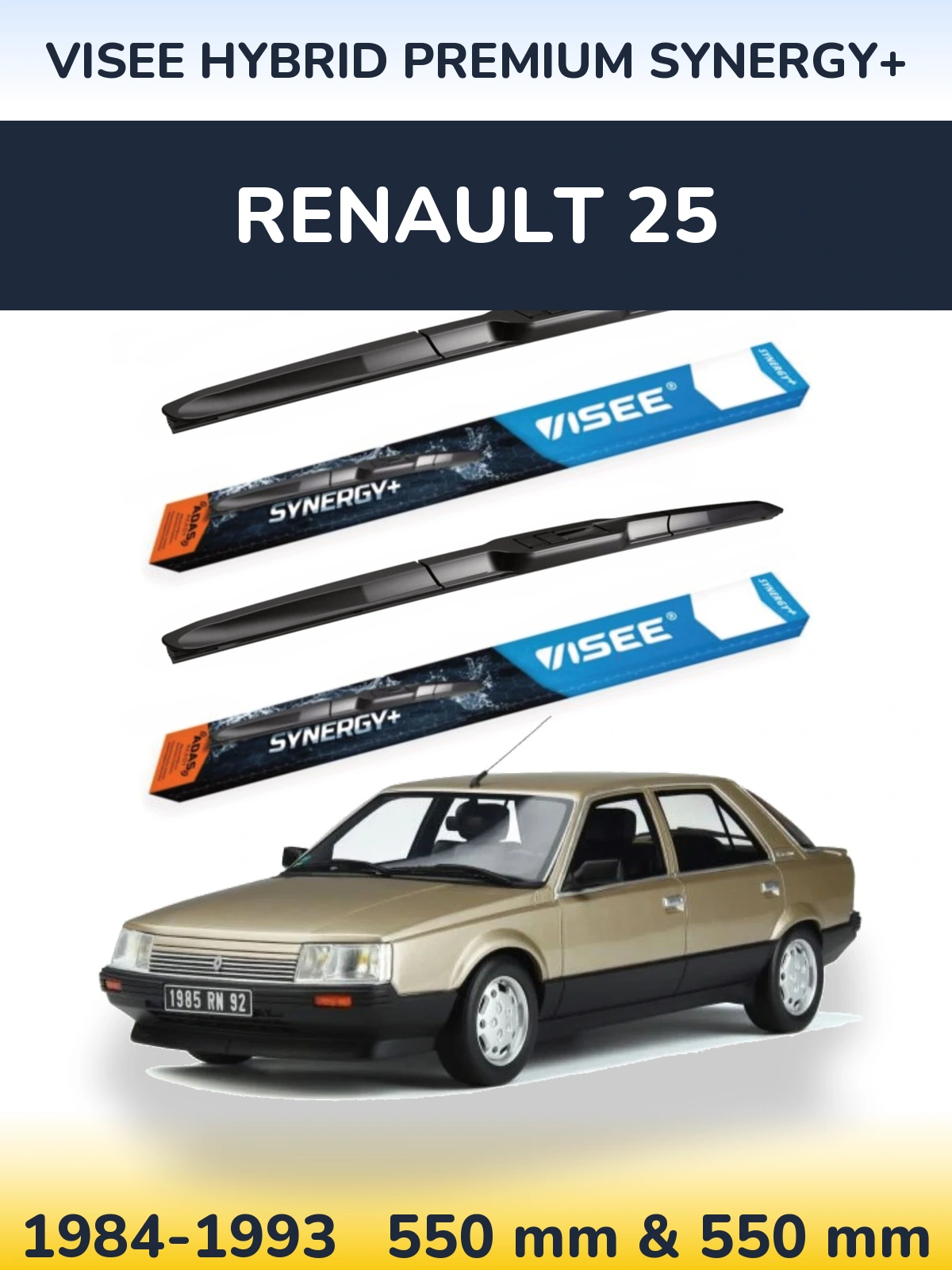 Front wiper blade set VISEE HYBRID PREMIUM SYNERGY+ 550 & 550 mm for Renault 25 1984-1993