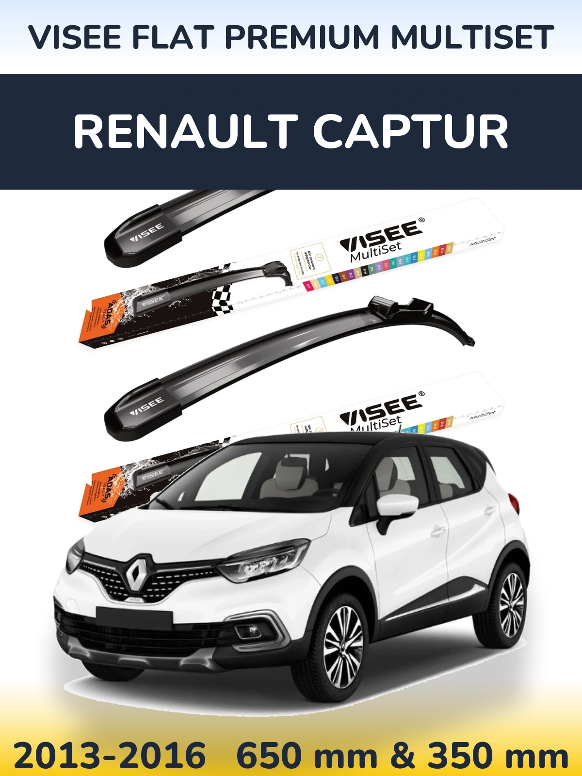 Front wiper blade set VISEE FLAT PREMIUM MultiSet 650 & 350 mm for Renault Captur 2013-2016