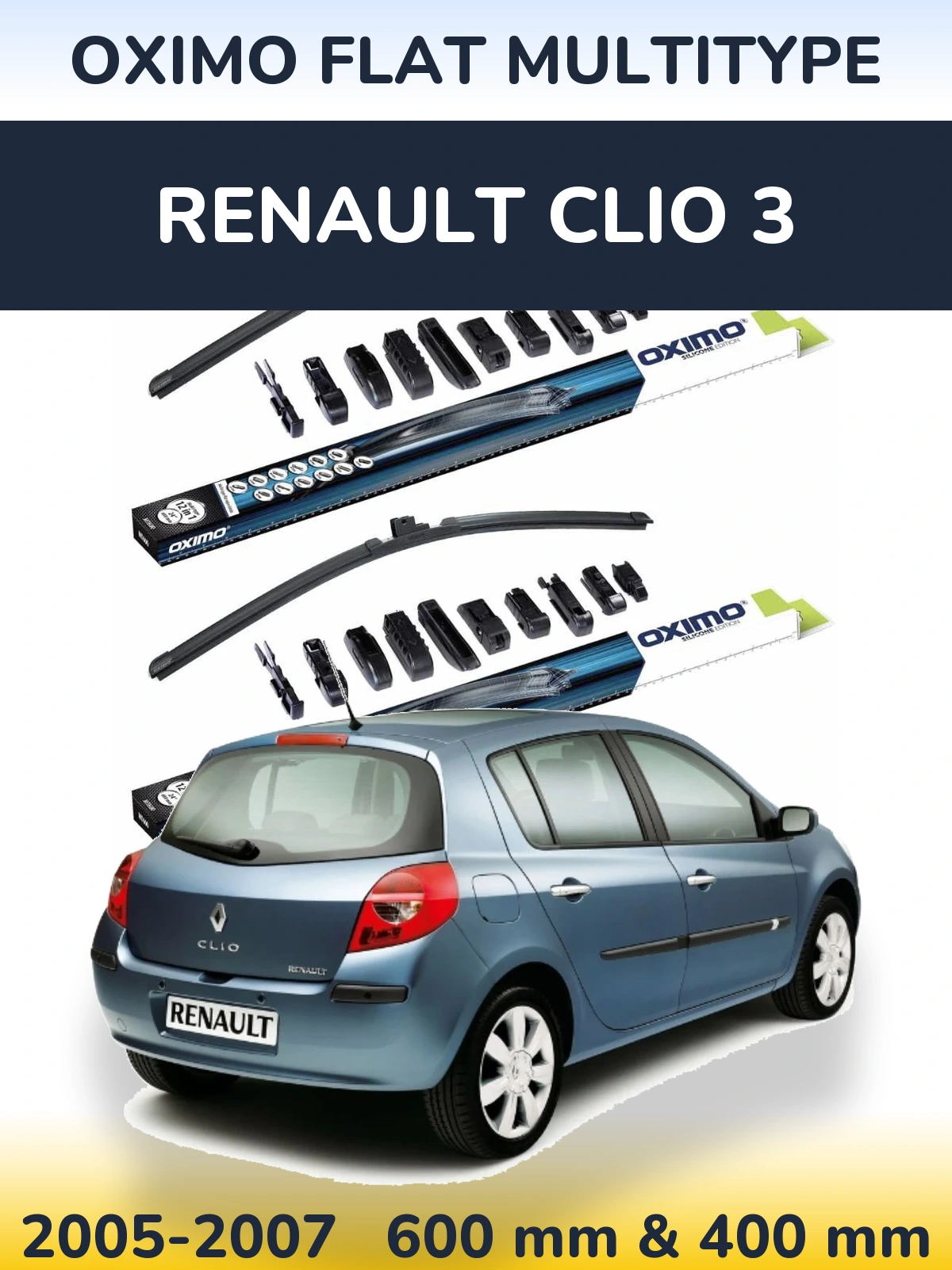Front wiper blade set Oximo Flat MultiTipoe 600 & 400 mm for Renault Clio 3 2005-2007