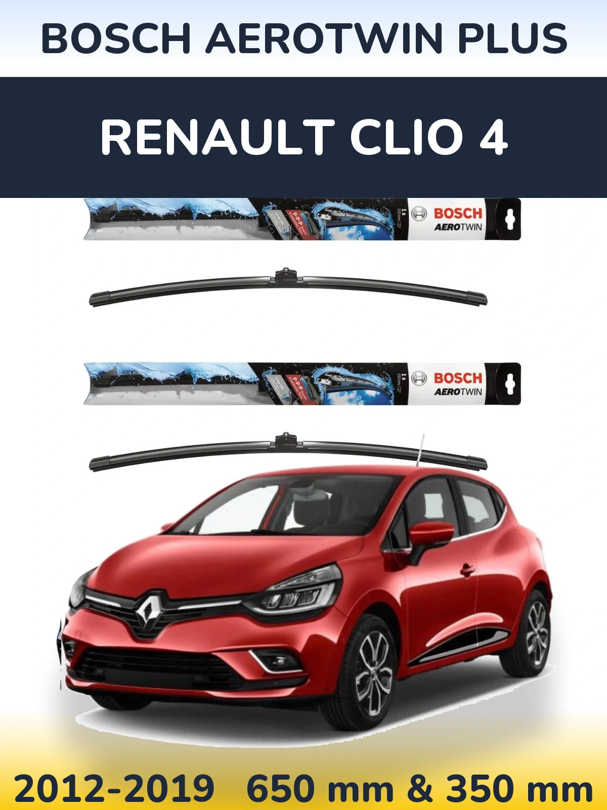 Комплект передних дворников BOSCH AeroTwin Plus 650 & 350 мм для Renault Clio 4 2012-2019