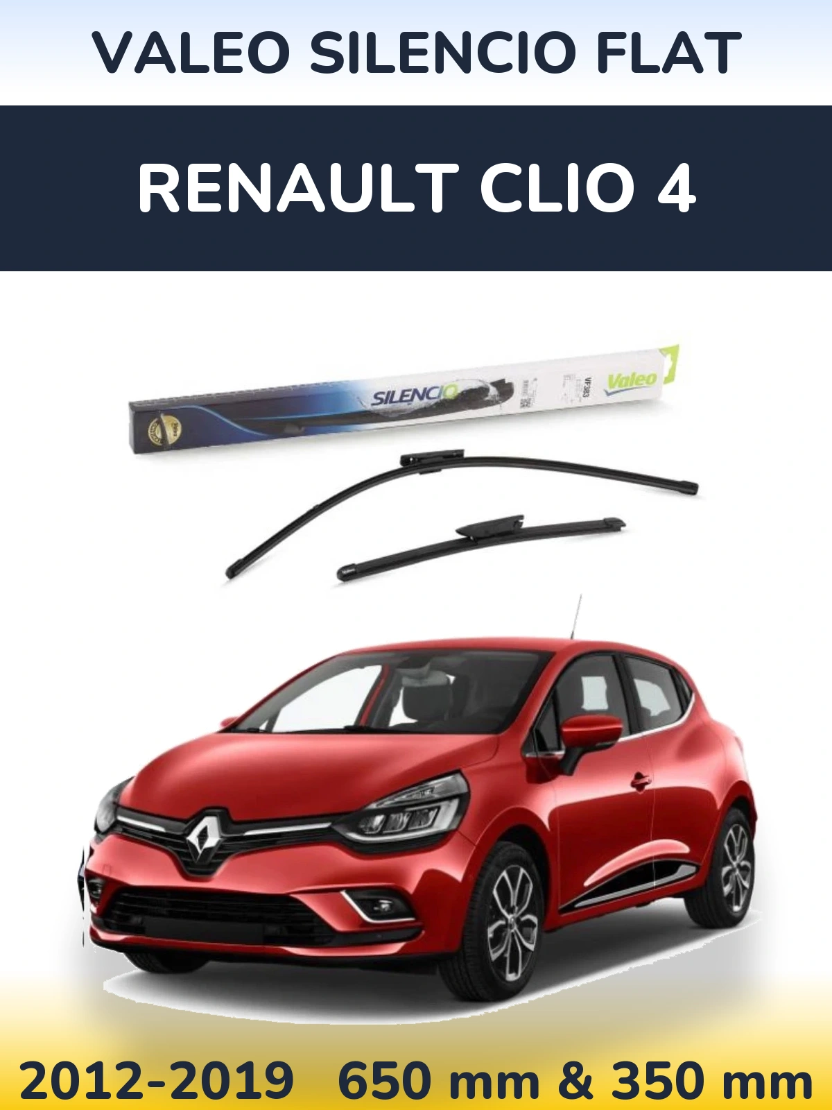Front wiper blade set Valeo Silencio Flat 650 & 350 mm for Renault Clio 4 2012-2019