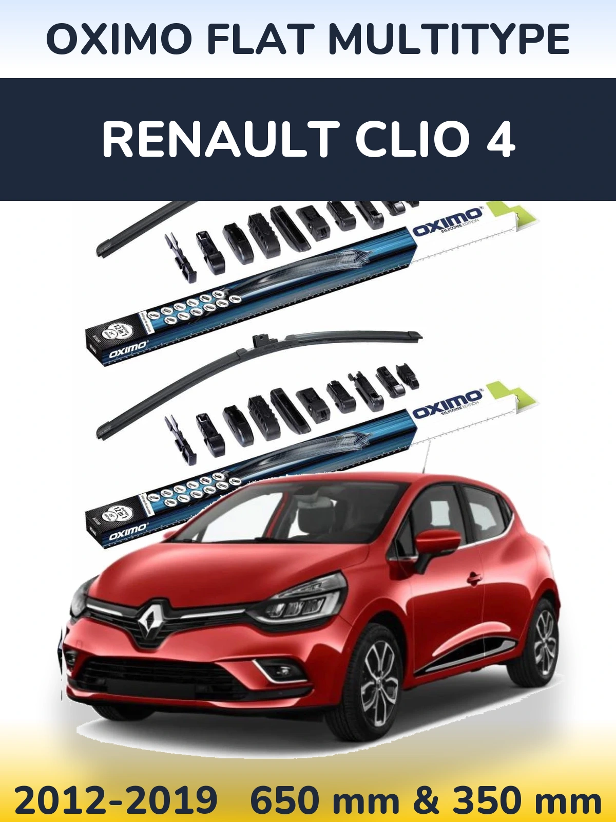 Front wiper blade set Oximo Flat MultiTipoe 650 & 350 mm for Renault Clio 4 2012-2019